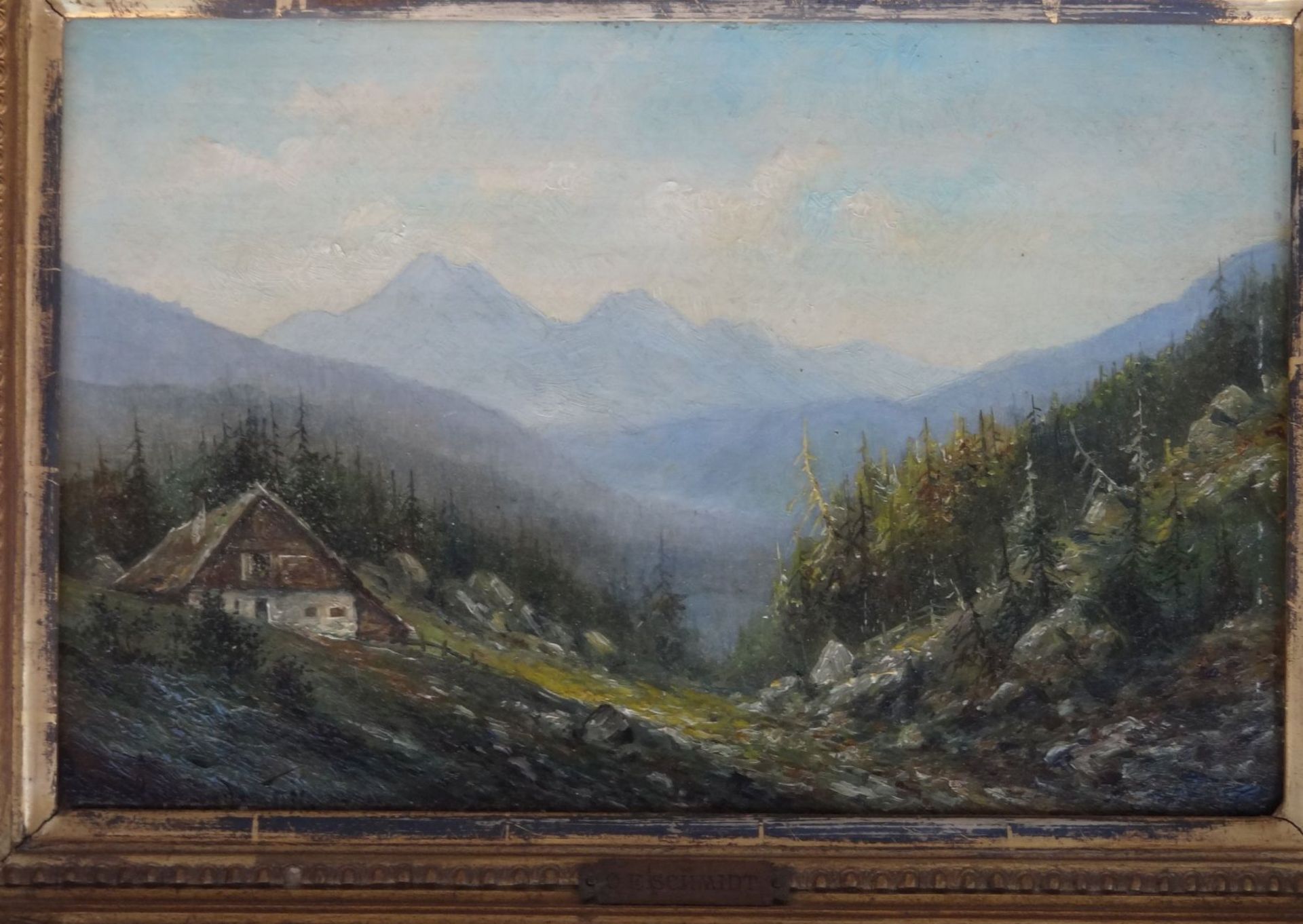 O.E. Schmidt, 1913 "Berghof", Öl/Holz, 19x31 cm, gerahmt, RG 40x50 c - Bild 3 aus 6