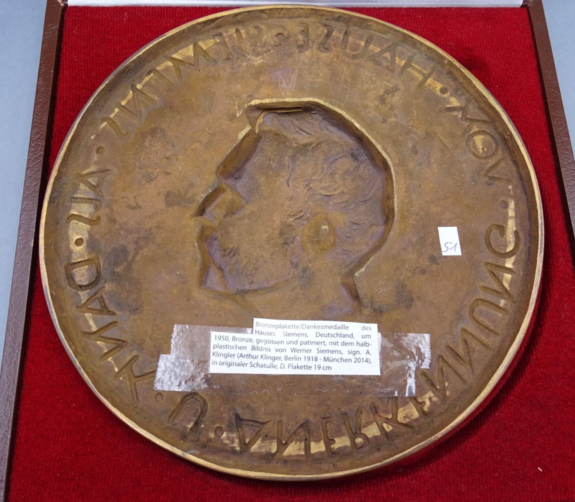 Große Bronze Medaille Werner v.Siemens,Arthur Klinger 1918-2014 in Schachtel,d-19c"""" - Bild 2 aus 4