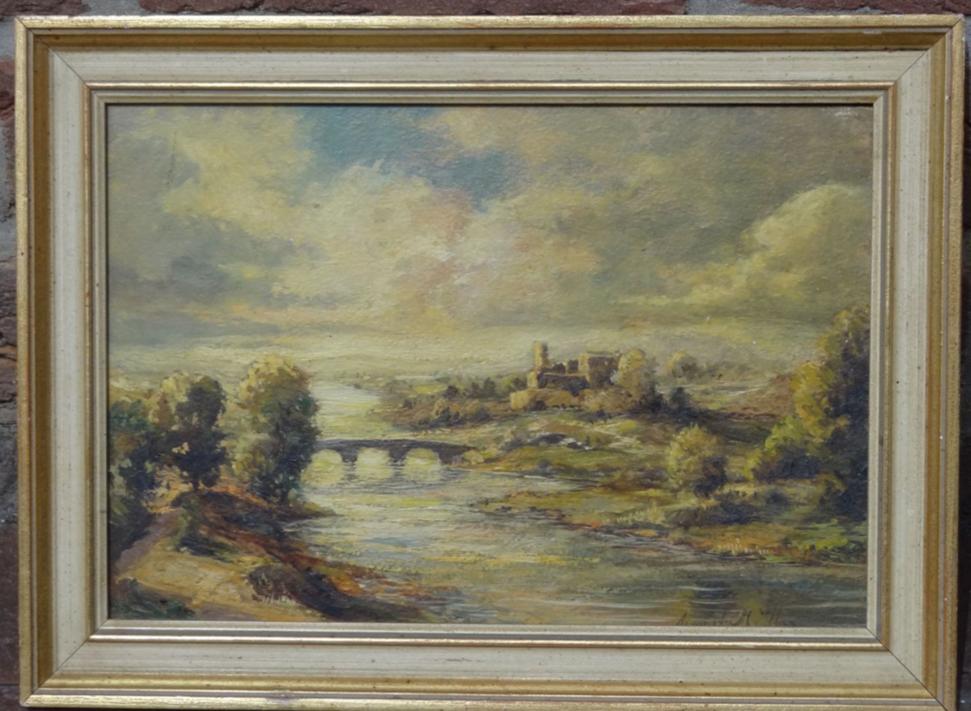 August MÜLLER (1836-1885) "Landschaft am Fluss" Öl/Platte, gerahmt, RG 25x35"""" - Bild 2 aus 4