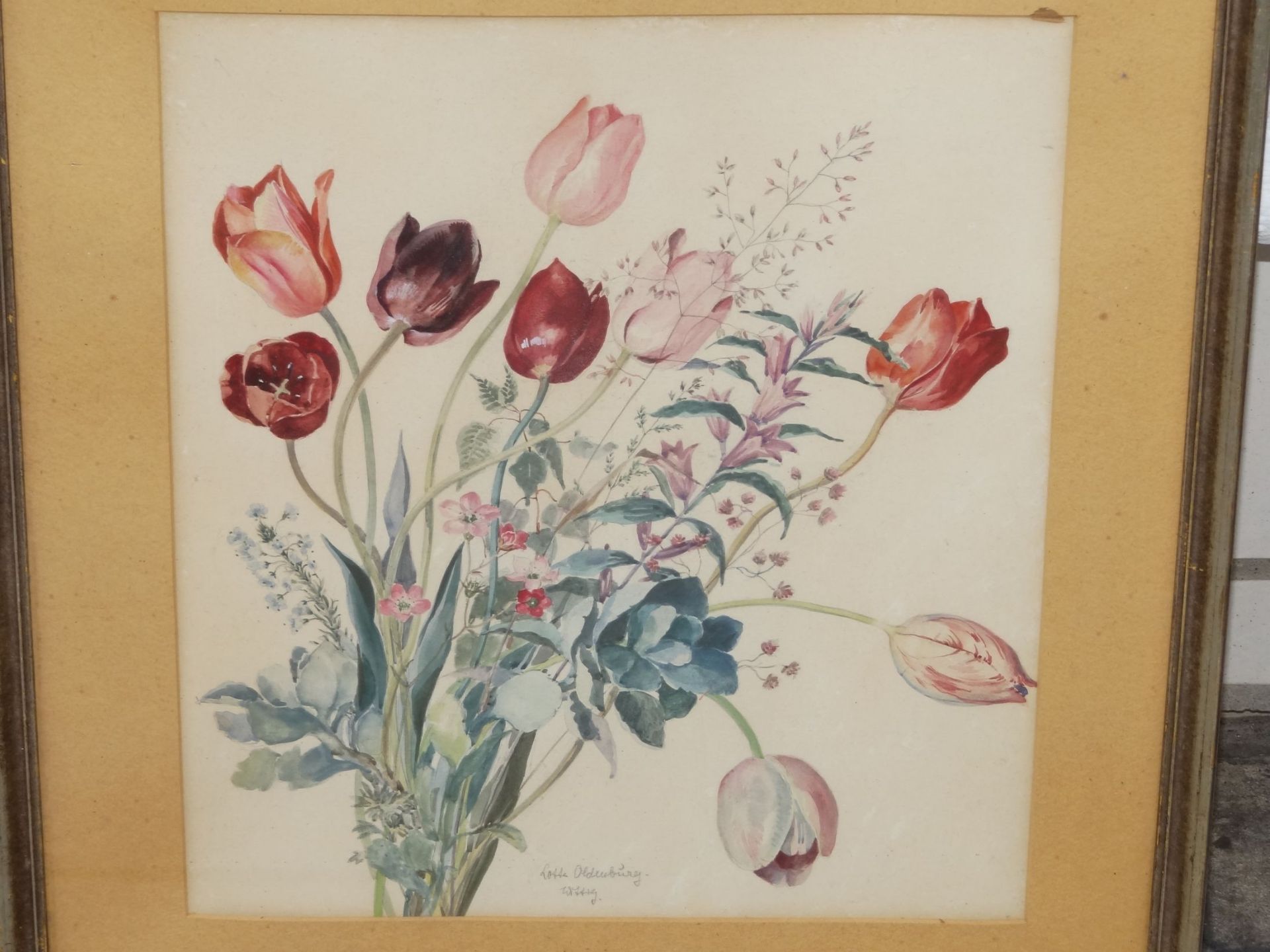 Lotte OLDENBURG-WITTIG (1896-?) "Blumen" Aquarell, ger/Glas, RG 55x50 cm - Image 2 of 4