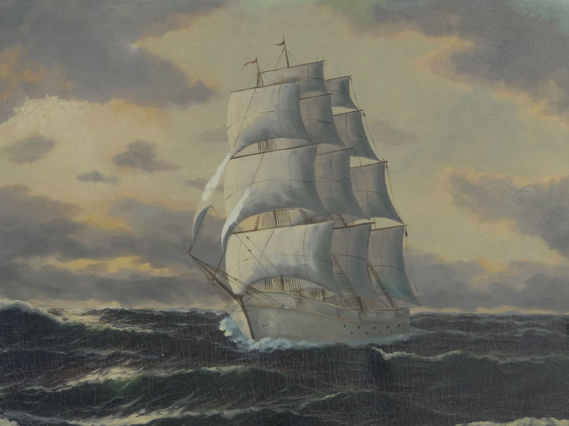 E.Hilger "Segelschiff auf See", Öl/Leinen, craquelliert, 50x70 cm - Image 2 of 4