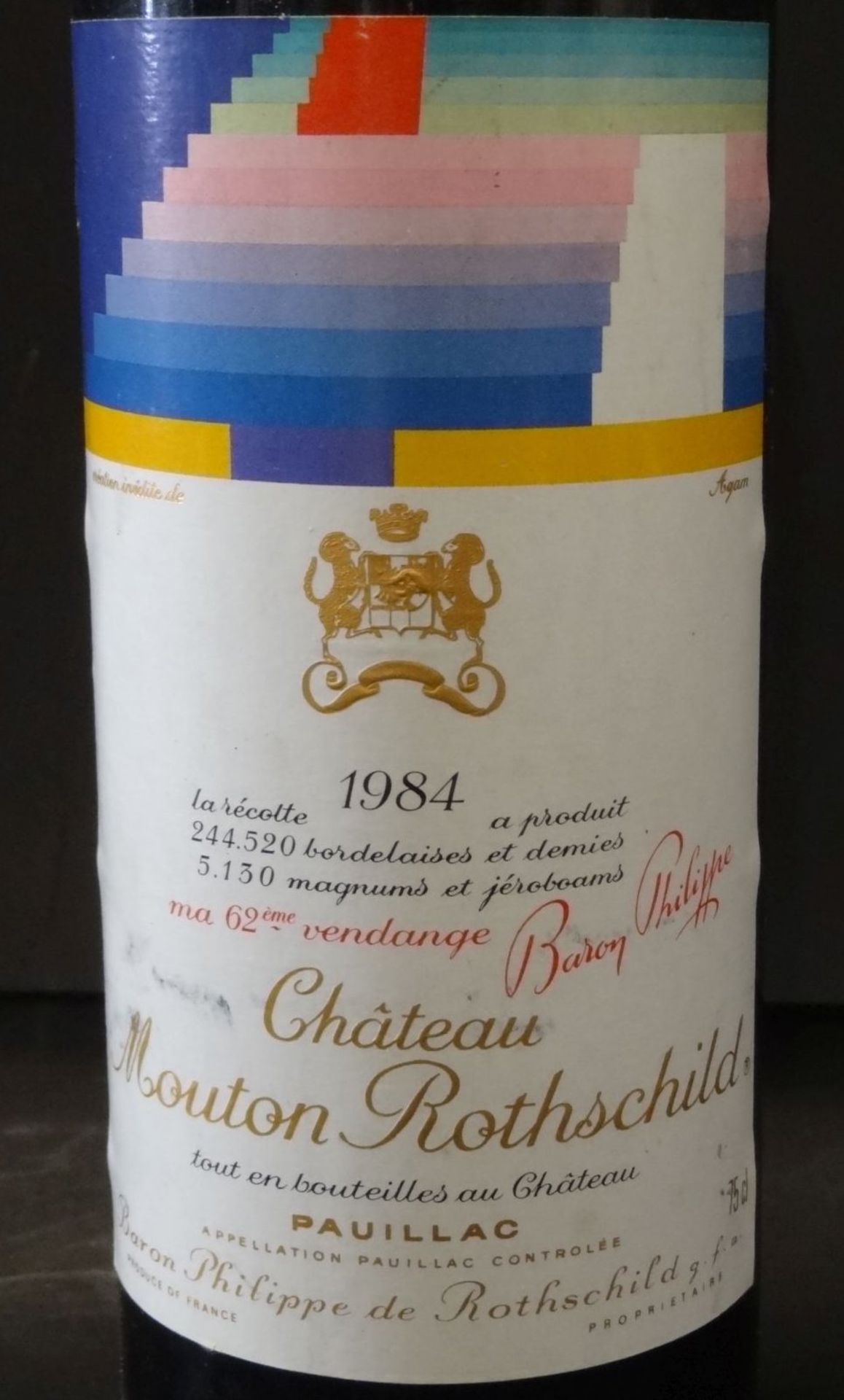 2x 0,75 L Rotweinflaschen "Chateau Mouton Rothschild" Pauillac 1984, Frankreich"""" - Bild 4 aus 9