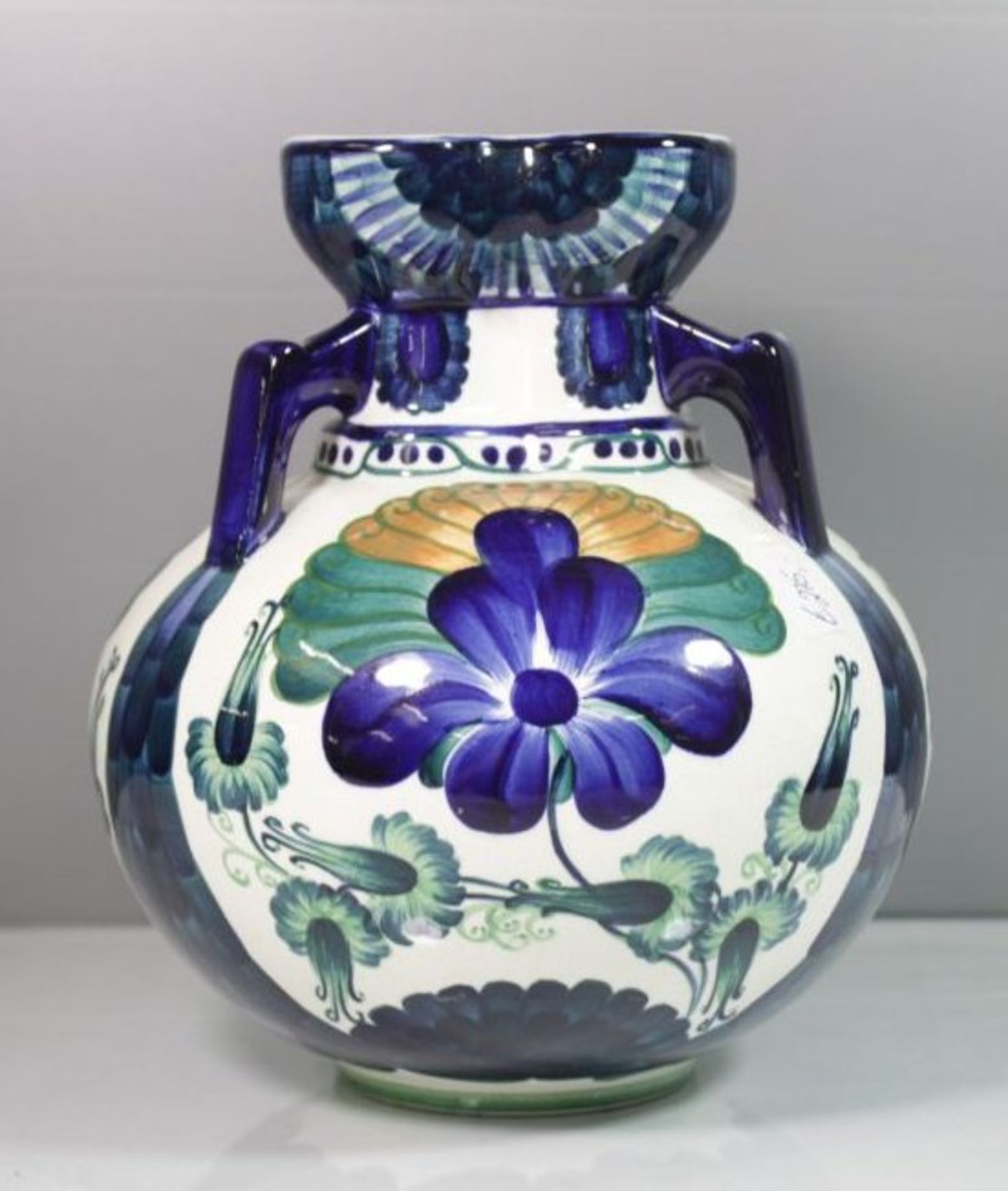 Vase, Alumina, Dänemark, florale Bemalung, Jugendstil, H-23cm.