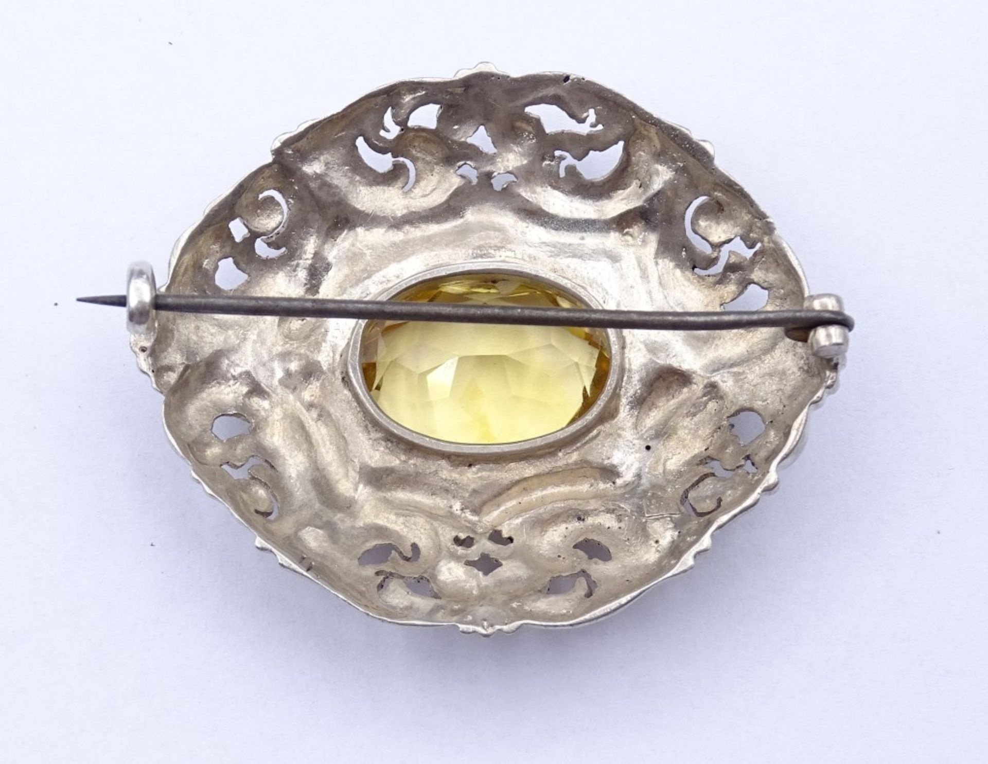 Art Deco Silber Brosche mit oval facc.Citrin,Silber 800, 12,9gr., 4,4x3,6cm - Bild 3 aus 3