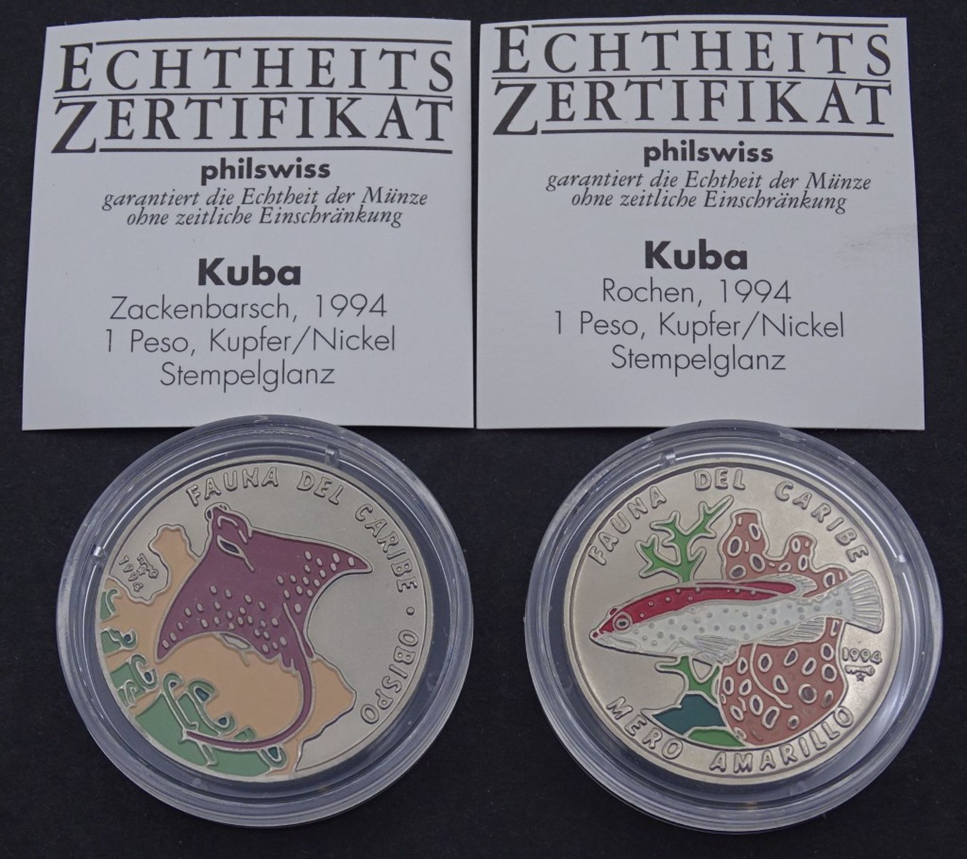Zwei Farbmünzen Kuba 1994 in Kapsel