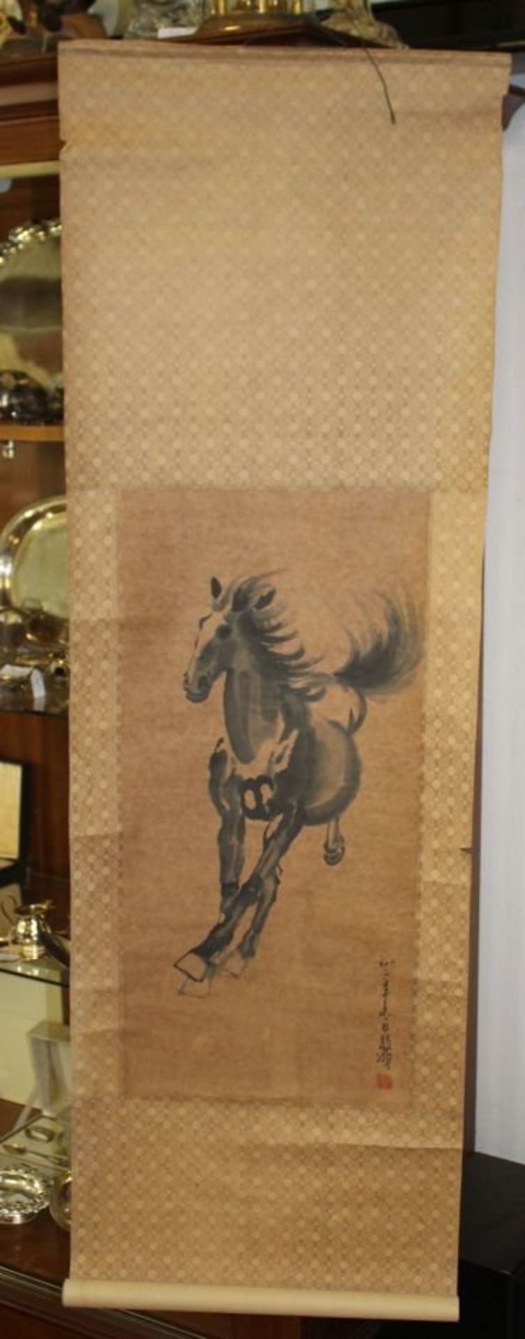 Rollbild, China, Pferd, ca. 132 x 45 cm. - Bild 3 aus 3