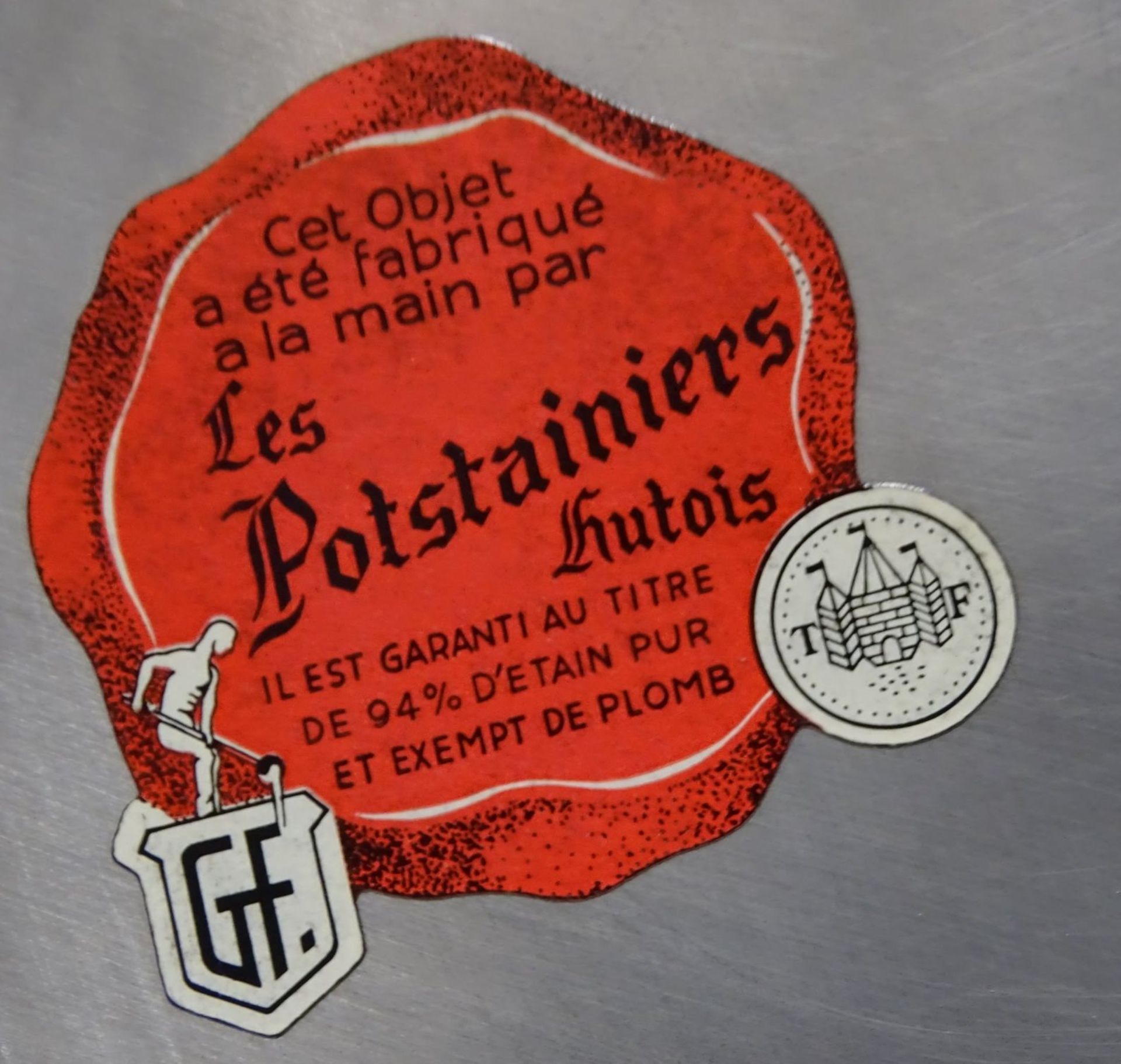 gr. Platte, Fahne mit Gravuren, Frankreich, D-32 cm - Bild 6 aus 6