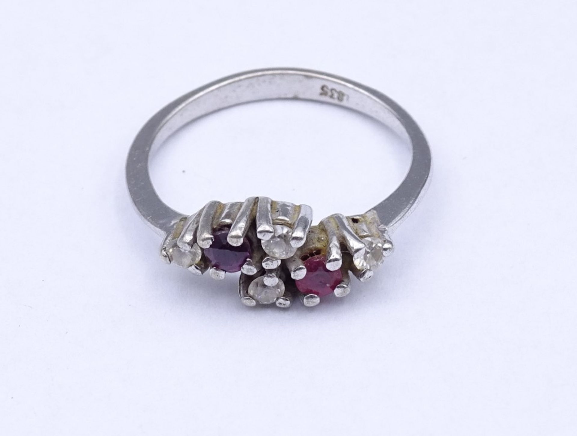 835er Silber Ring mit Rubine und Zirkonia,2,1gr.,RG 54 - Bild 2 aus 3