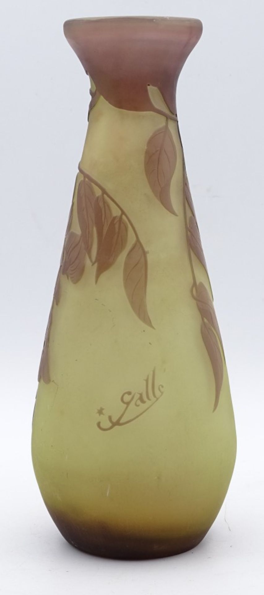 Jugendstil-Vase, sign. Gallè, überfangen und geschnitten, Blattdekor, wohl Kopie?, H-20 - Bild 2 aus 8