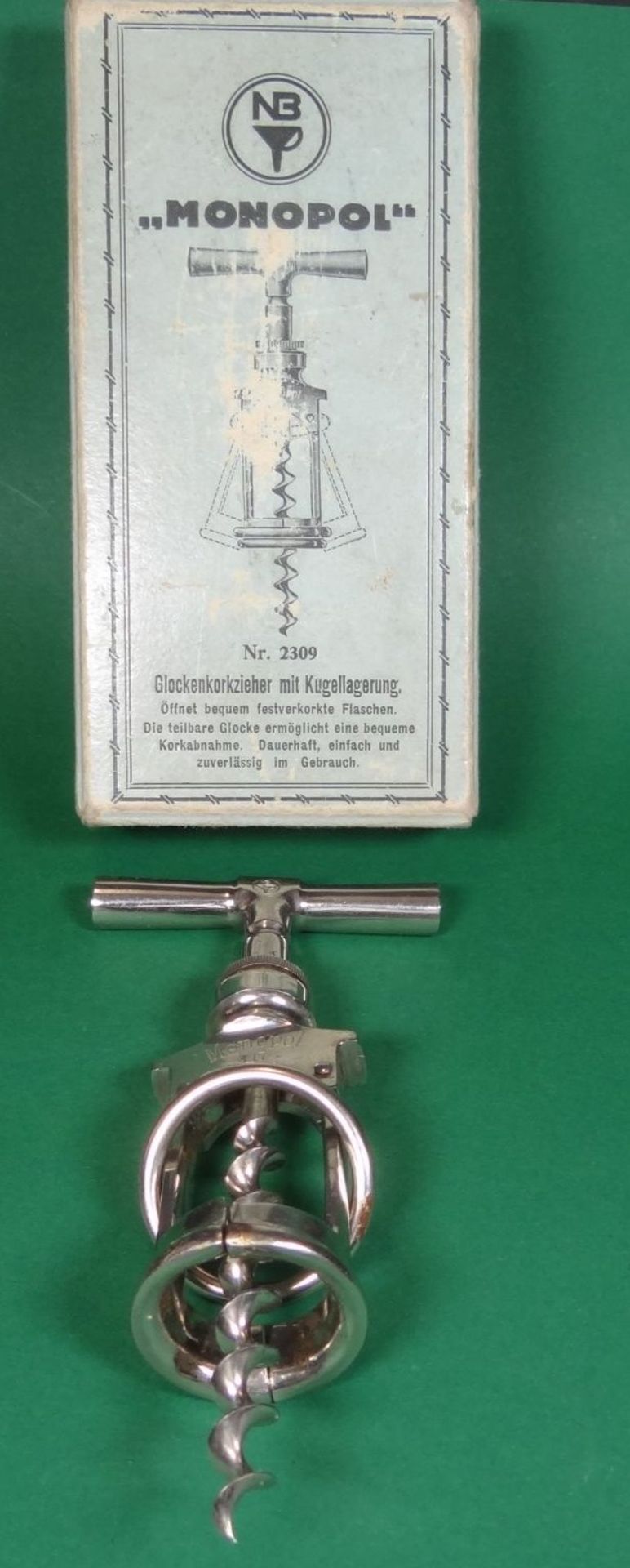 alter Korkzieher "Monopol" in orig. Karton, wohl 30-40-er Jahre, L-ca. 15 cm