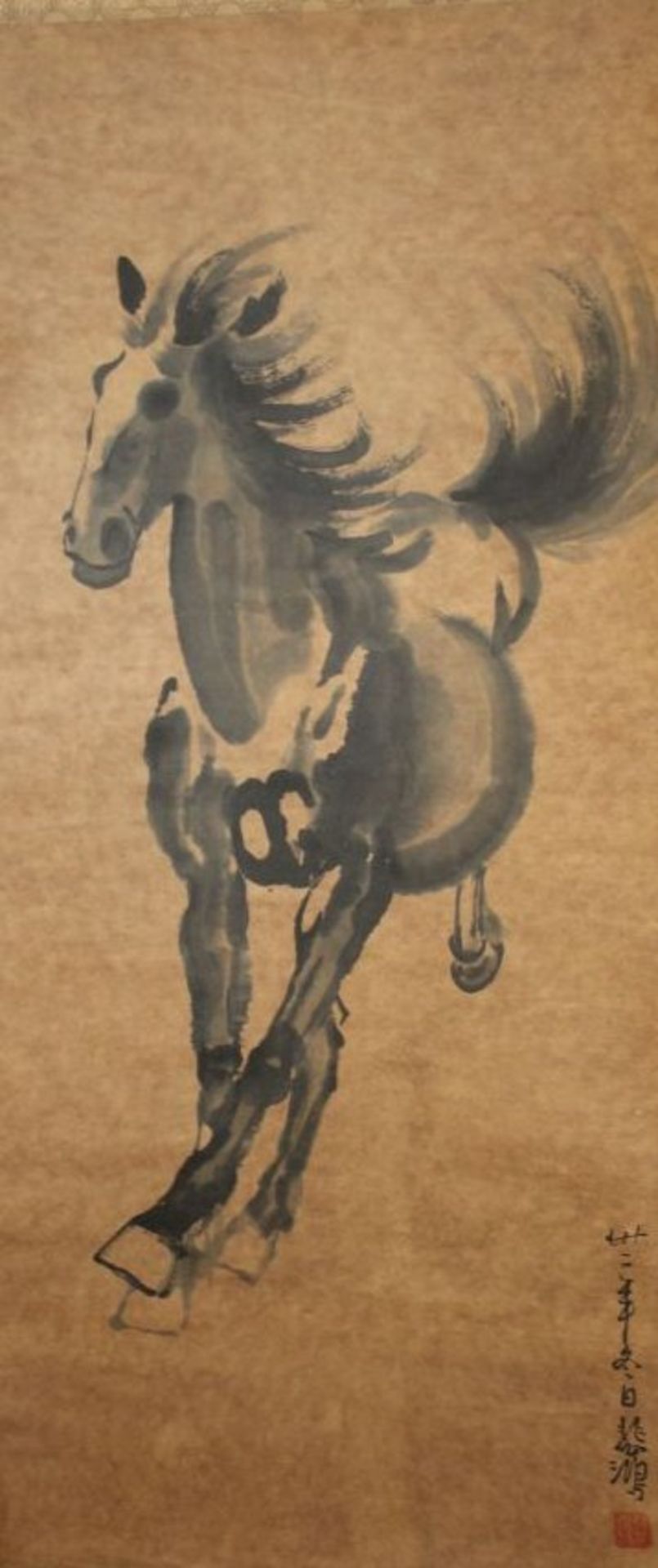 Rollbild, China, Pferd, ca. 132 x 45 cm.