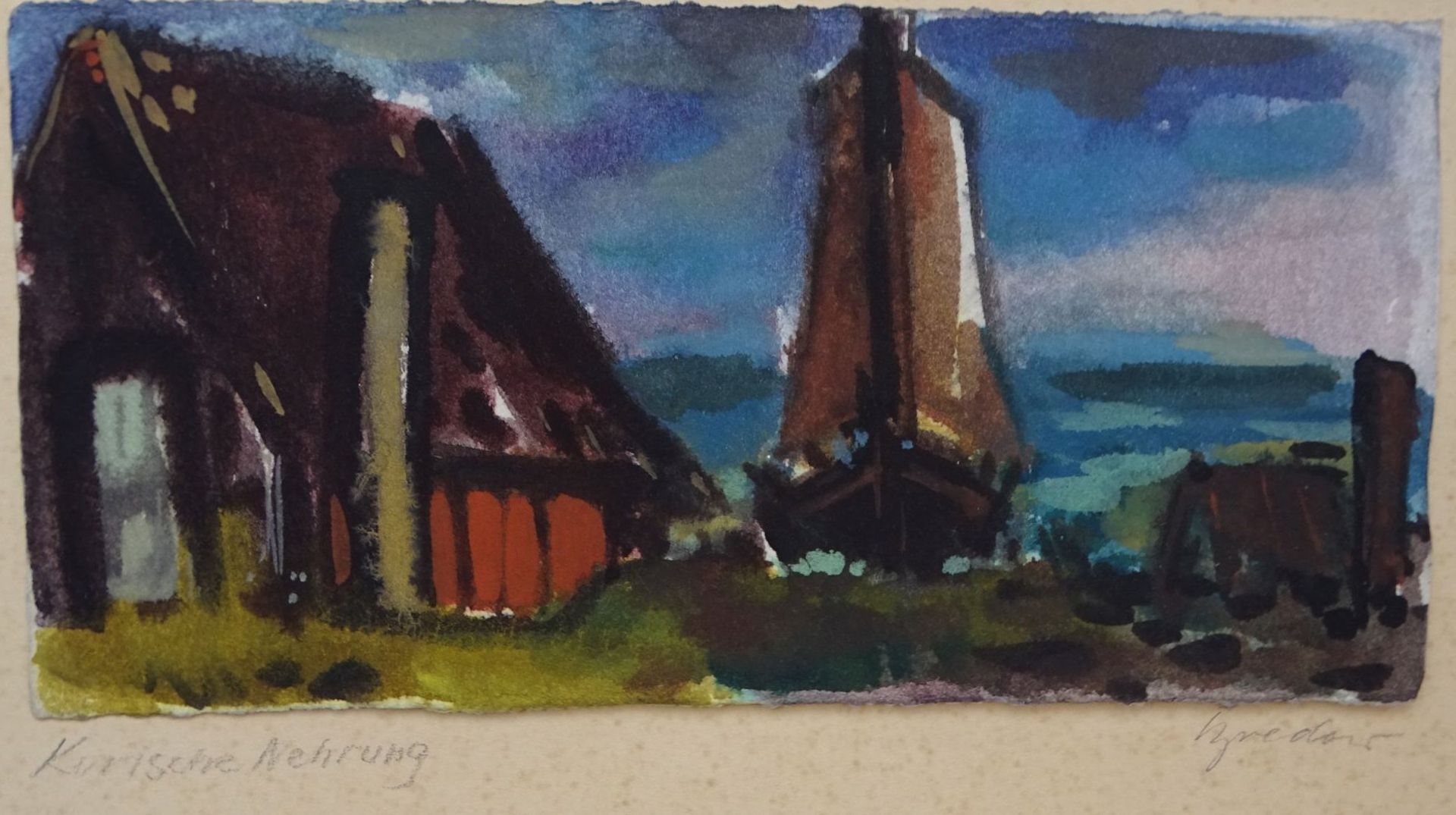 Rudolf BREDOW (1909-1973) "Kurische Nehrung" betiteltes Aquarell, MG 10x20 cm, in PP,