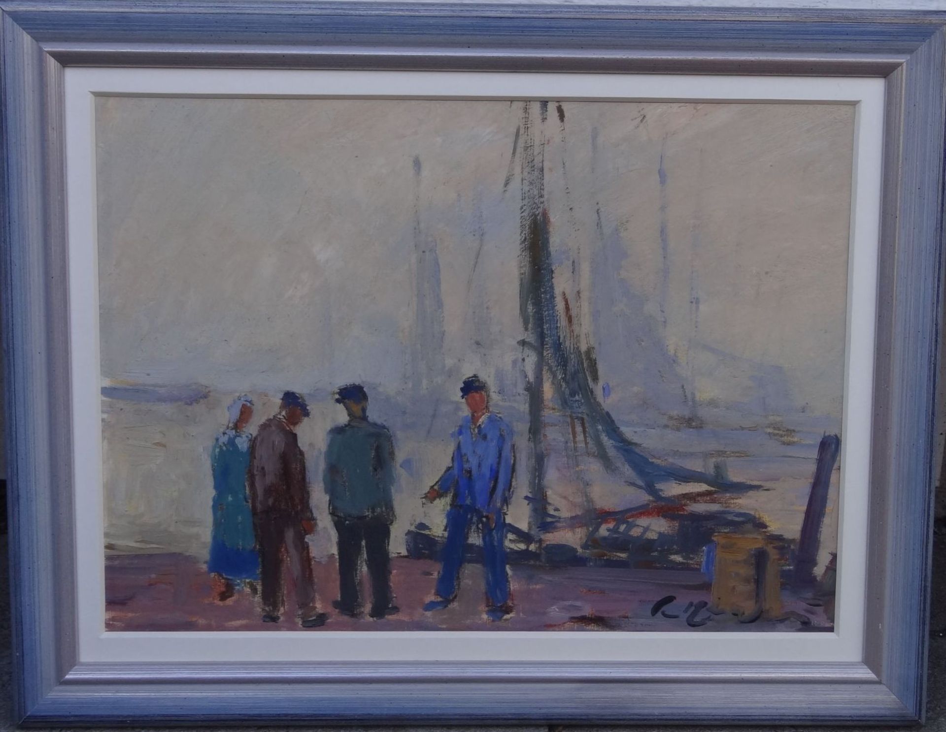 Paul Ernst WILKE (1894-1972), "Personen vor Fischerboot" Öl/Malfaser, 26x36 cm, gerahmt, RG 35x45 - Bild 2 aus 5