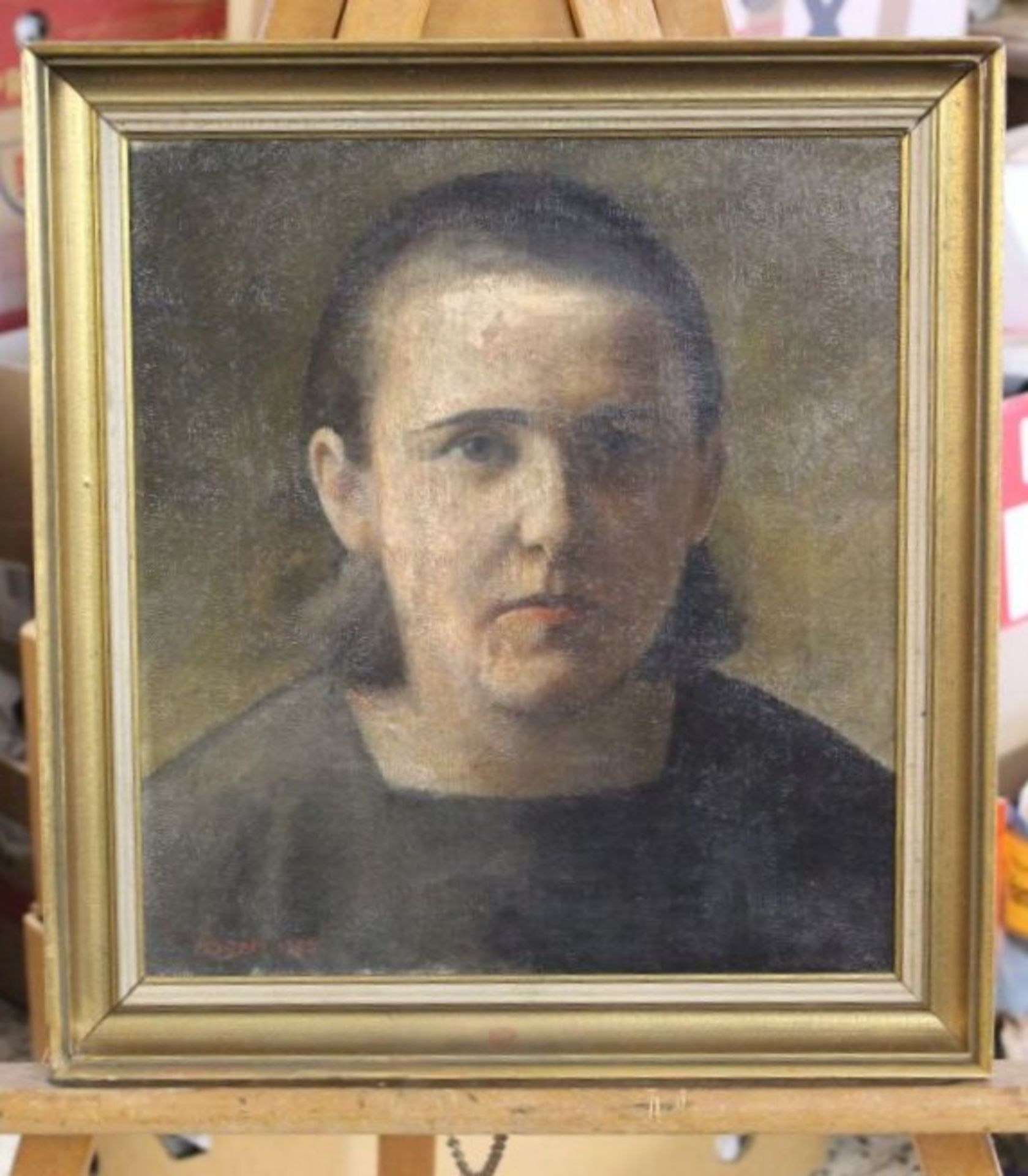 Asgen o.ä. , Portrait einer jungen Isländerin, dariert 1930, Öl/Leinwand, gerahmt, RG 40 x 36,5c - Bild 3 aus 4