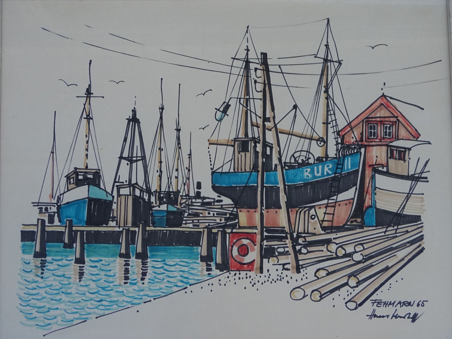 Hans HENTSCHKE (1889-1969) 1965 "Fischerboote auf Fehmarn", Aquarell,MG 43x56 cm, ger/Glas, RG 71x84 - Bild 2 aus 4