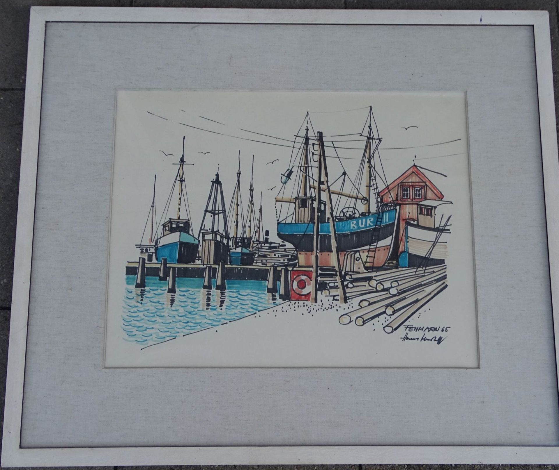 Hans HENTSCHKE (1889-1969) 1965 "Fischerboote auf Fehmarn", Aquarell,MG 43x56 cm, ger/Glas, RG 71x84