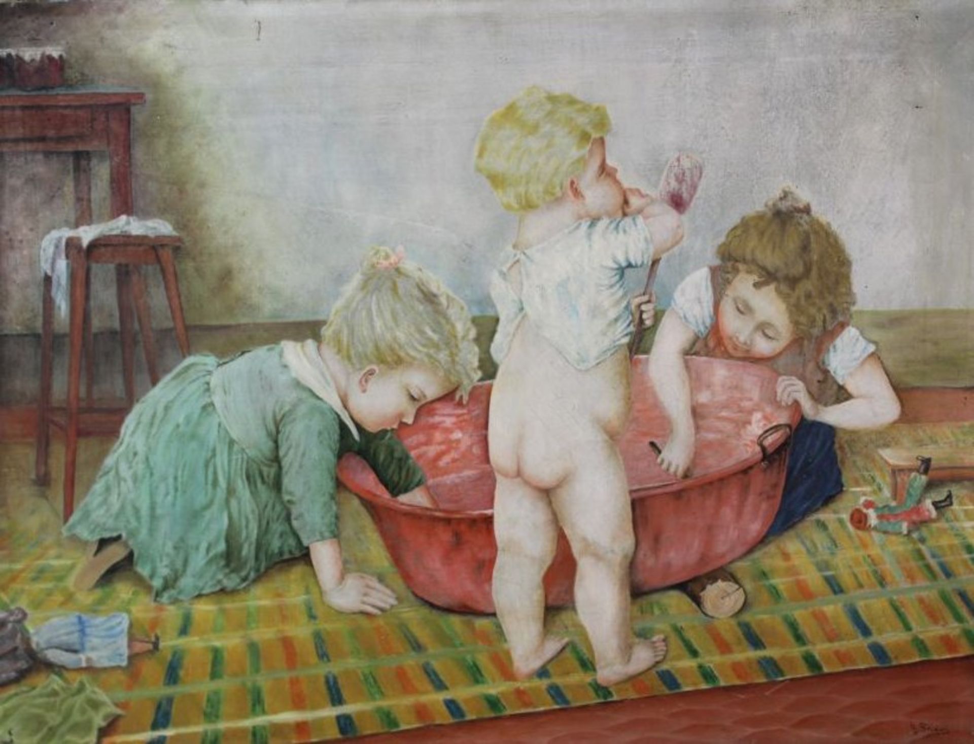 H.Studer o.ä., spielende Kinder, Öl/Leinwand, ungerahmt, 53 x 70cm