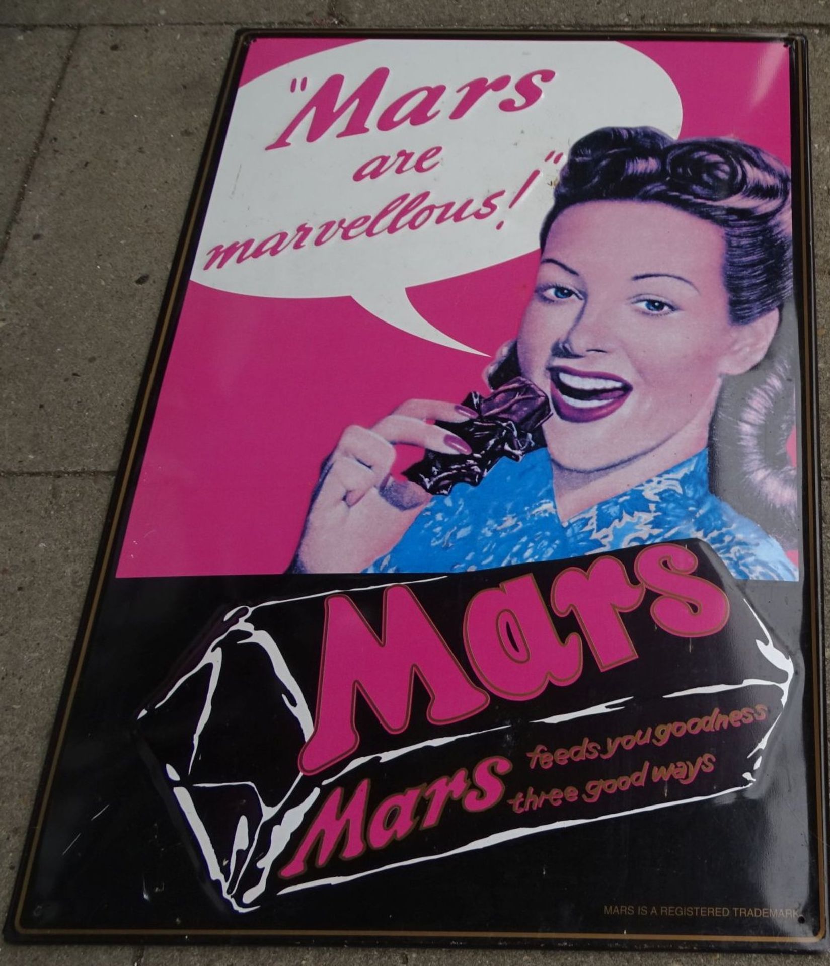 Blech Werbeschild "Mars are marvellous" 50/60 er Jahre, 60x38 cm, Alters-u. Gebrauchsspuren - Bild 3 aus 6