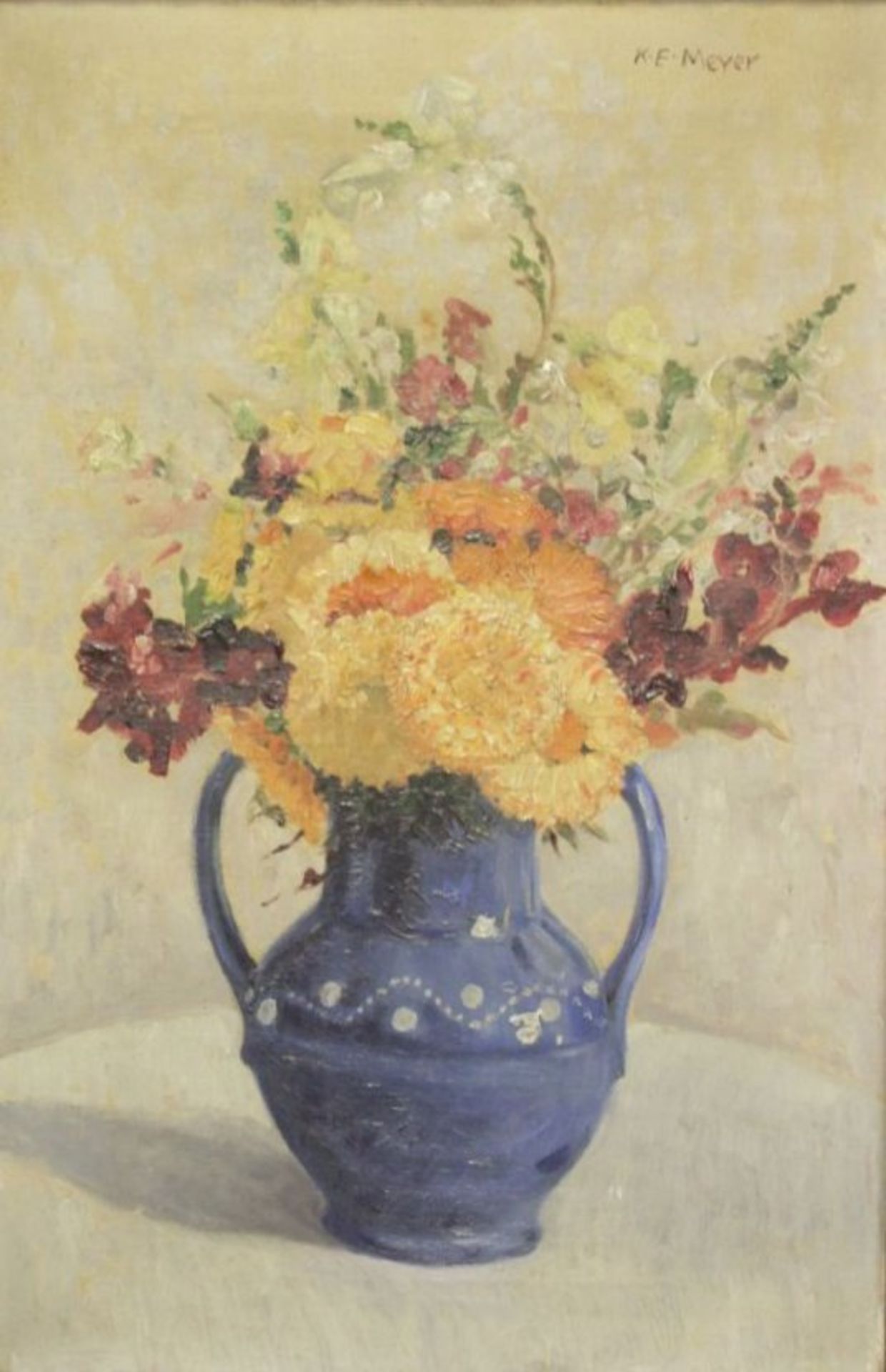 K.E. Meyer, Blumen in Case, Öl/Leinwand, gerahmt, RG 73 x 54 cm.