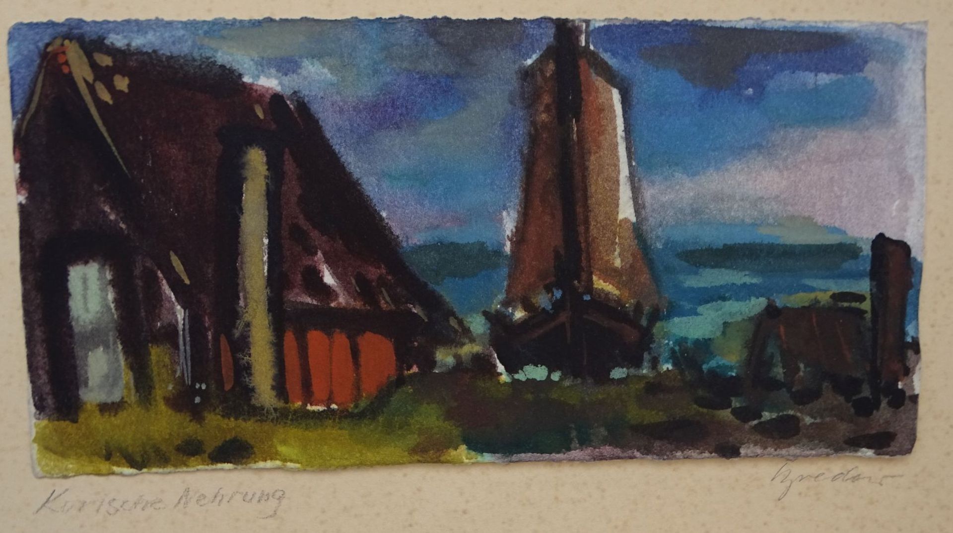 Rudolf BREDOW (1909-1973) "Kurische Nehrung" betiteltes Aquarell, MG 10x20 cm, in PP, - Bild 4 aus 6