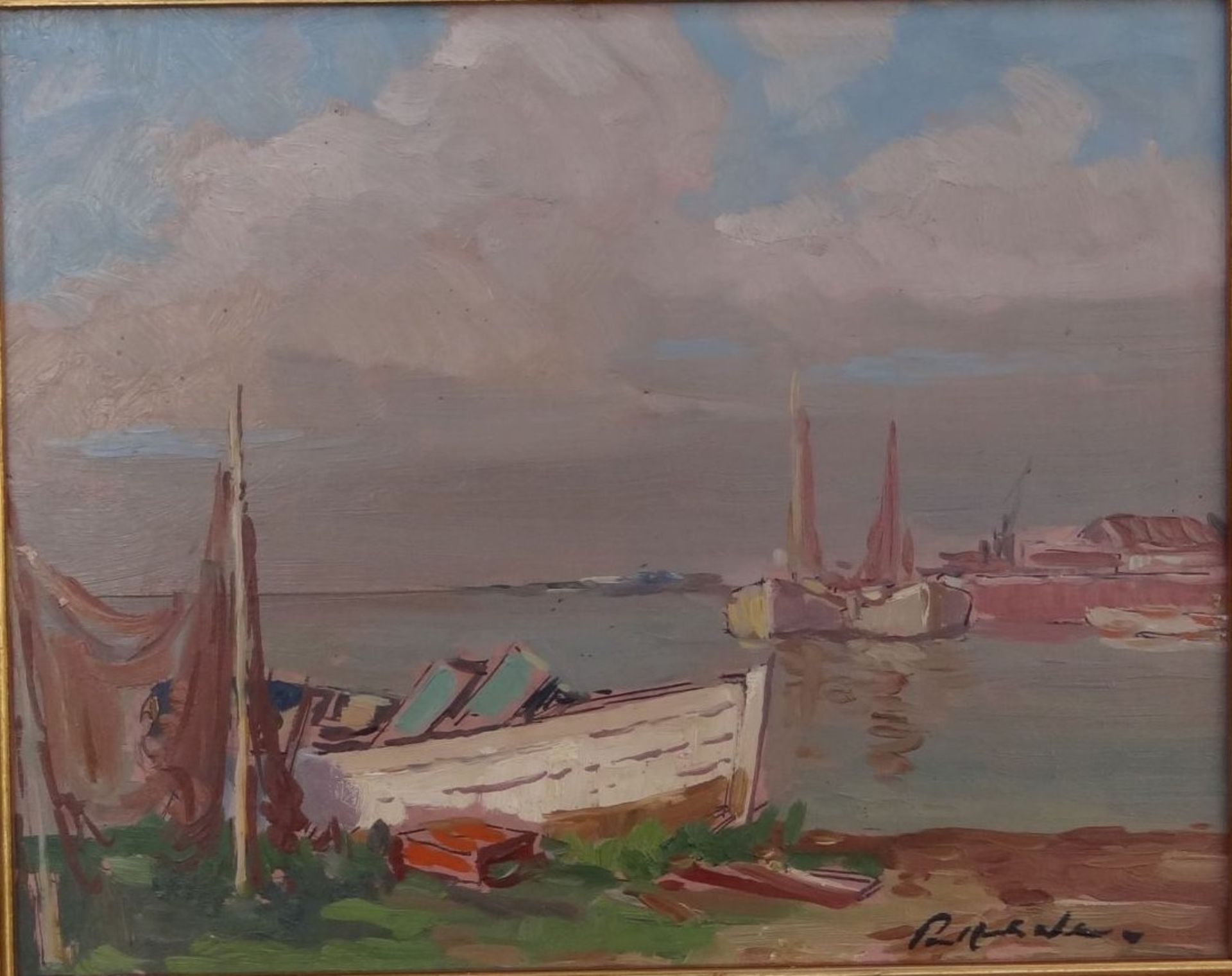 Paul Ernst WILKE (1894-1972), "Fischerboote im Hafen", Öl/Platte, gerahmt, RG 39x42 c