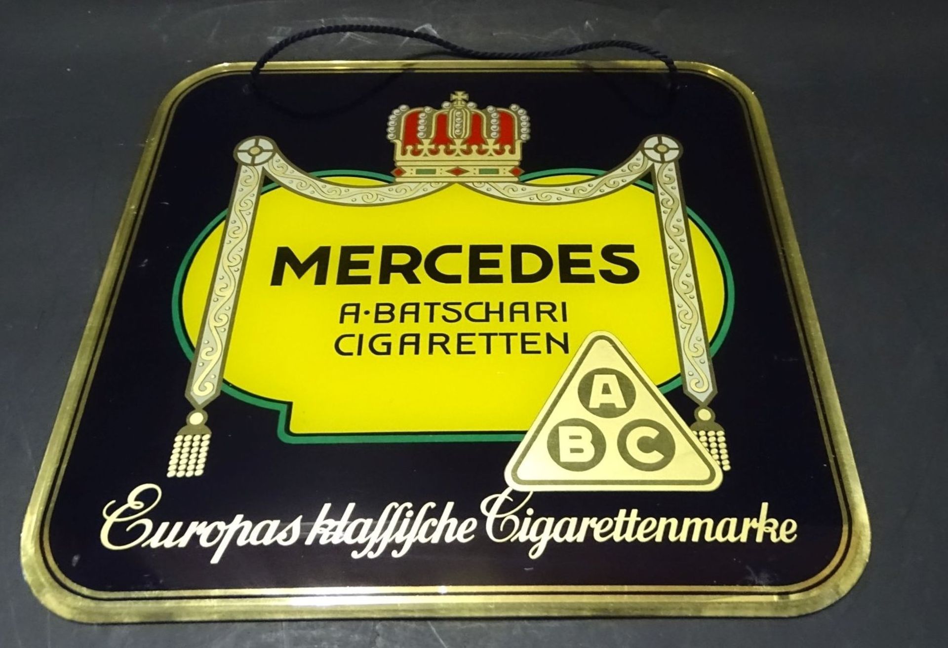 Glas-Werbeschild "Mercedes" Cigaretten, 30-40-er Jahre, 28x28 cm - Bild 3 aus 4