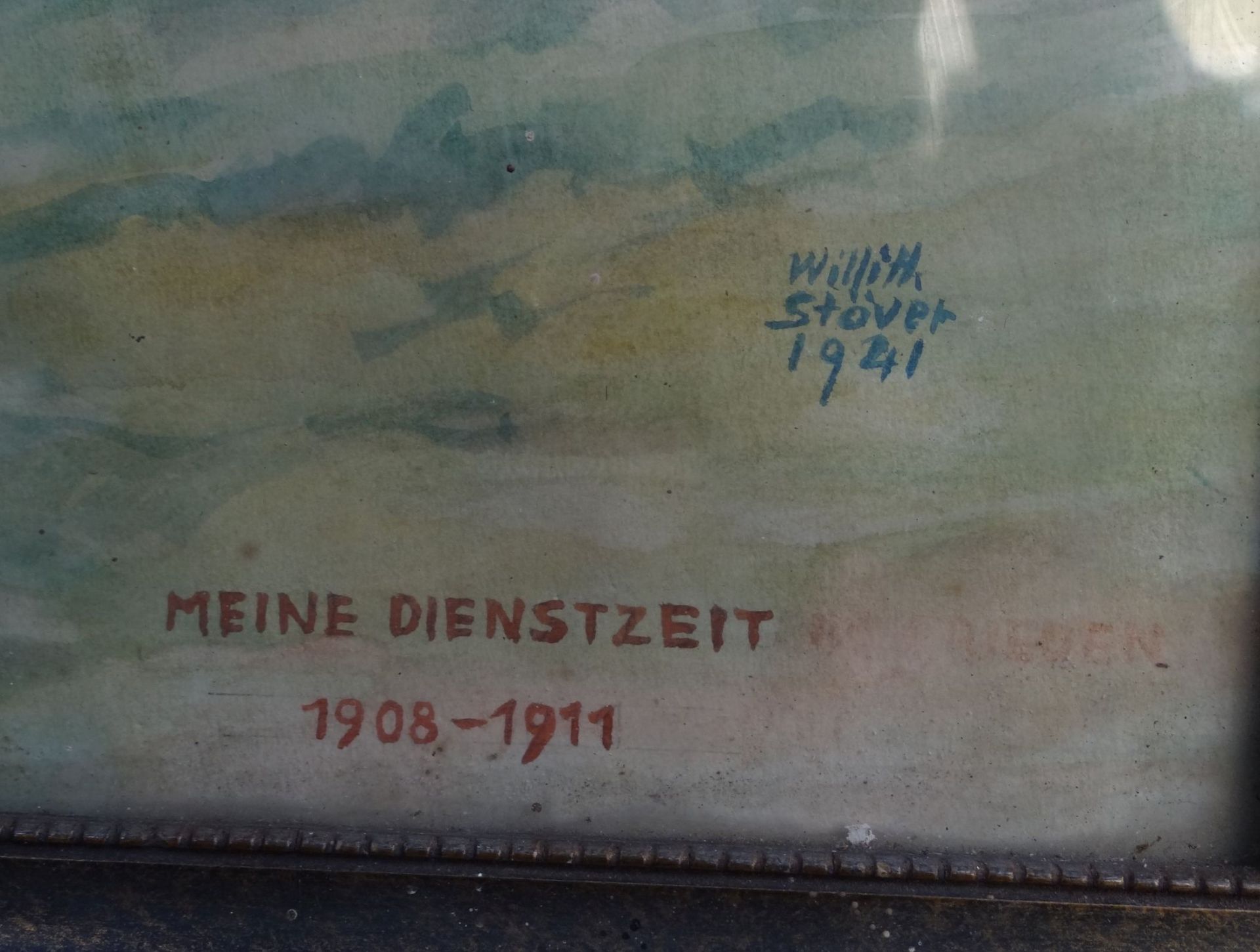 Wilh. Stöver, 1940 "Meine Dienstzeit 1908-11" betiteltes Aquarell, ger/Glas, RG 37x27 c - Bild 3 aus 3