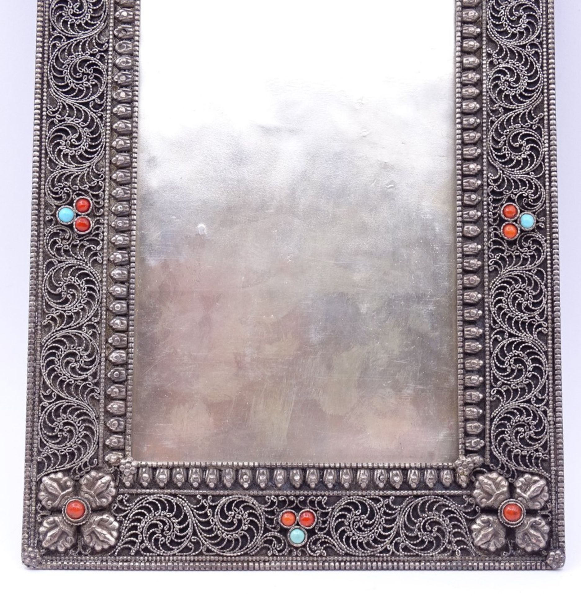 Tischfoto Rahmen in Sterling Silber mit Koralle und türkise,17,5x13,5cm,mit Glaseinsatz,Gew. - Bild 3 aus 5