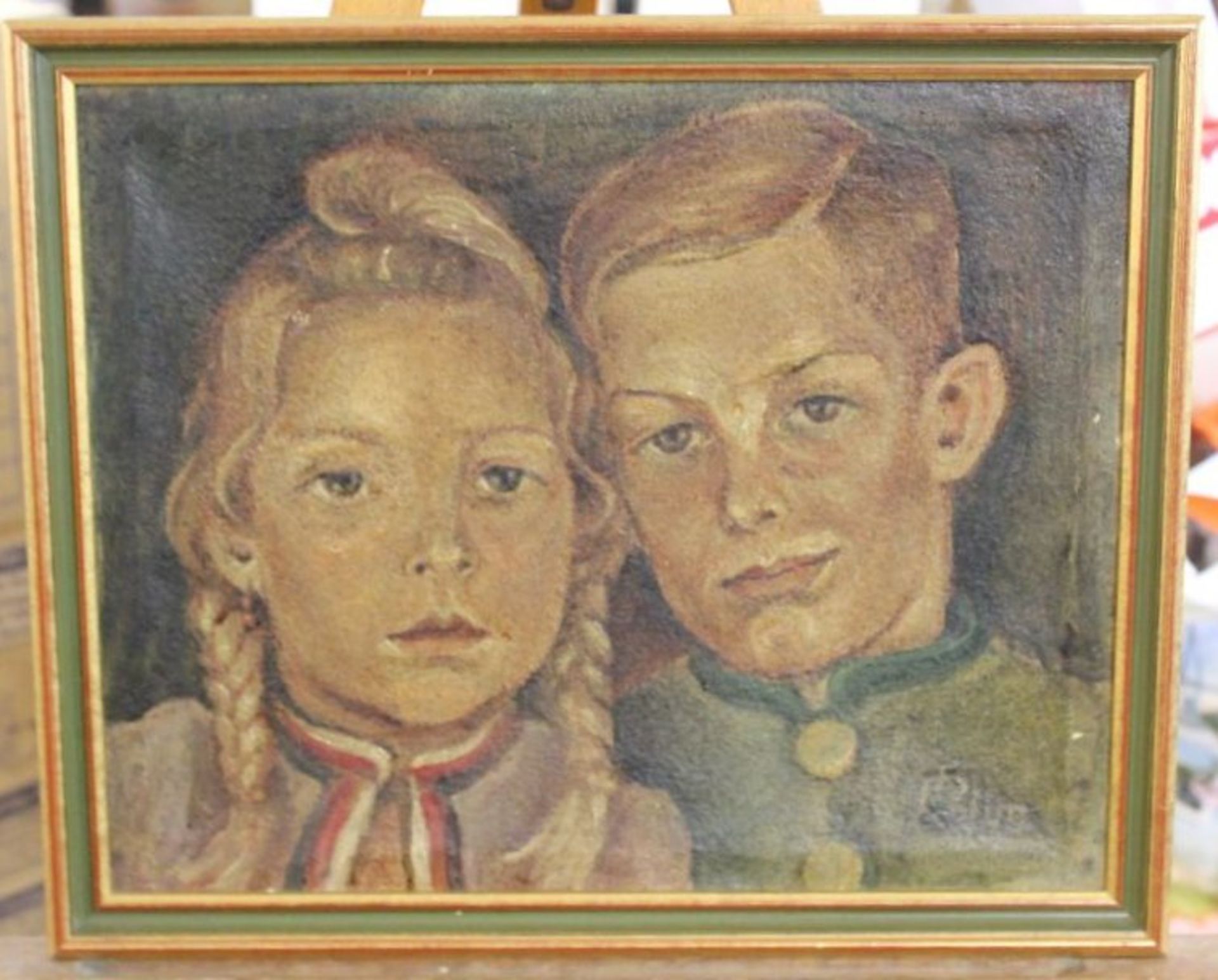 unleserl. signiertes Kinderportrait, Öl/Leinwand, gerahmt, RG 33 x 40cm. - Bild 3 aus 4