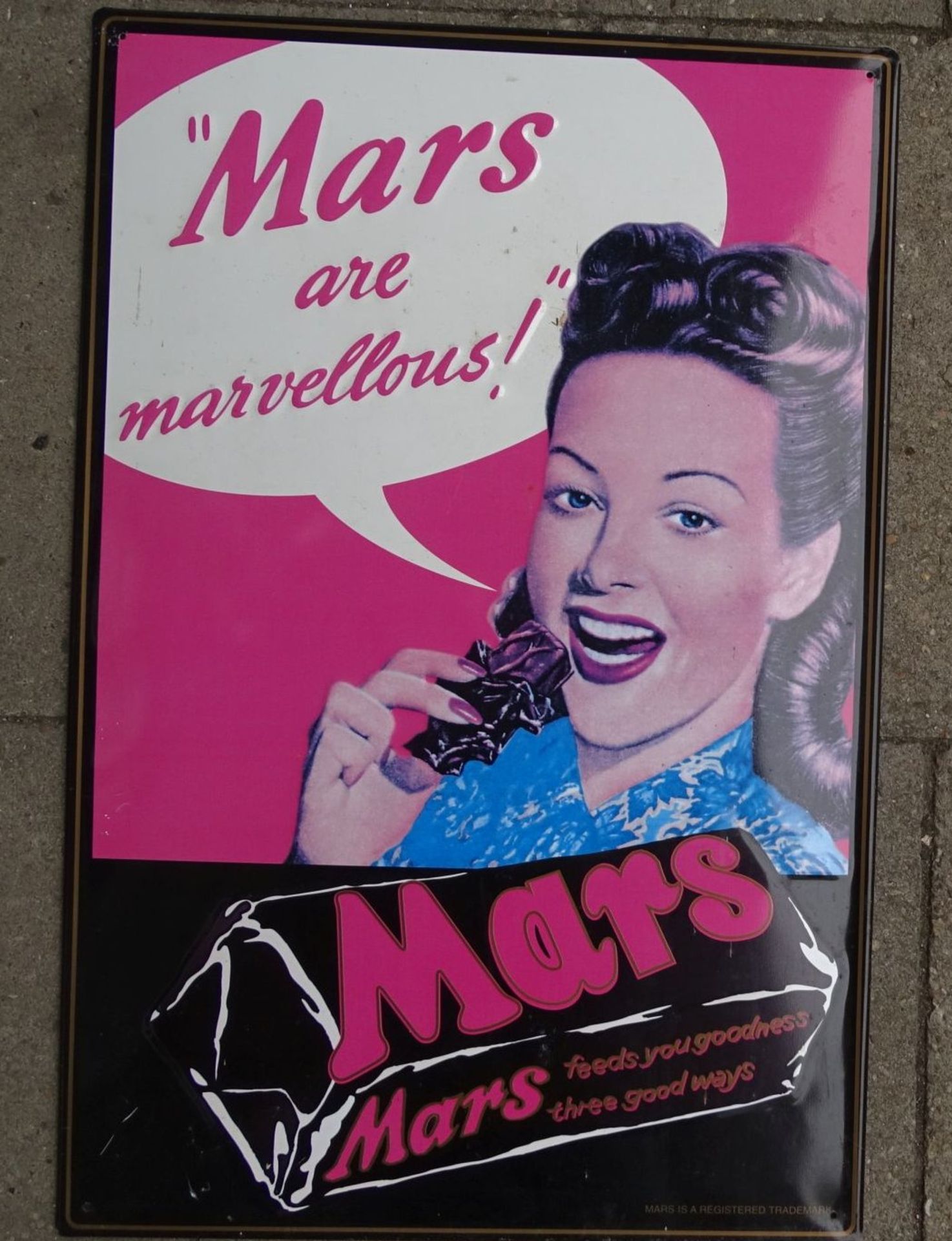 Blech Werbeschild "Mars are marvellous" 50/60 er Jahre, 60x38 cm, Alters-u. Gebrauchsspuren - Bild 2 aus 6
