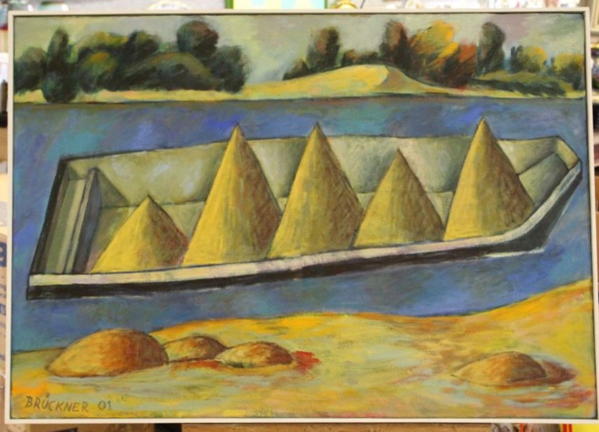 Brückner 01, abstraktes Boot, Öl/Leinwand, schlicht gerahmt, RG 72 x 102cm - Bild 2 aus 3