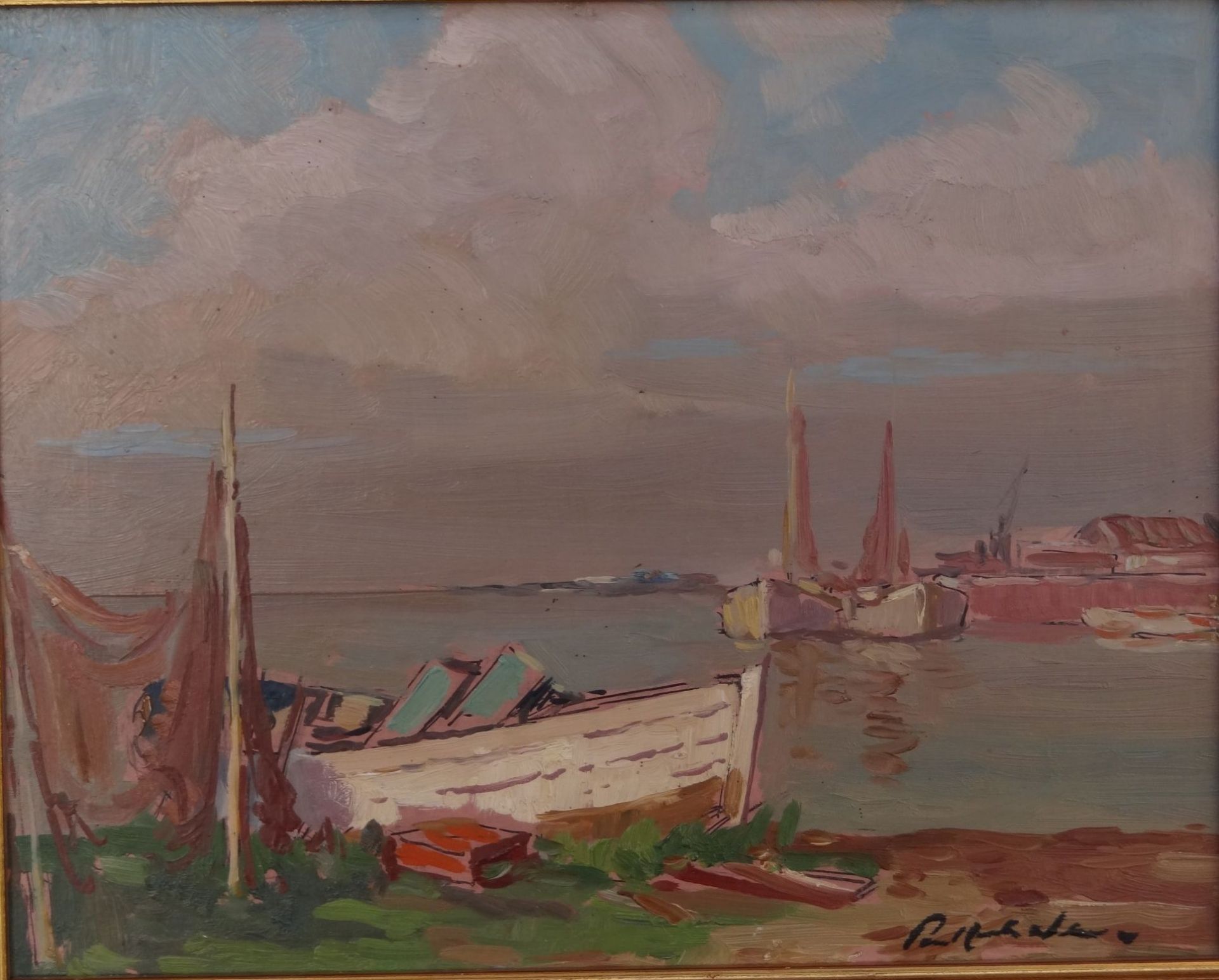 Paul Ernst WILKE (1894-1972), "Fischerboote im Hafen", Öl/Platte, gerahmt, RG 39x42 c - Bild 3 aus 5