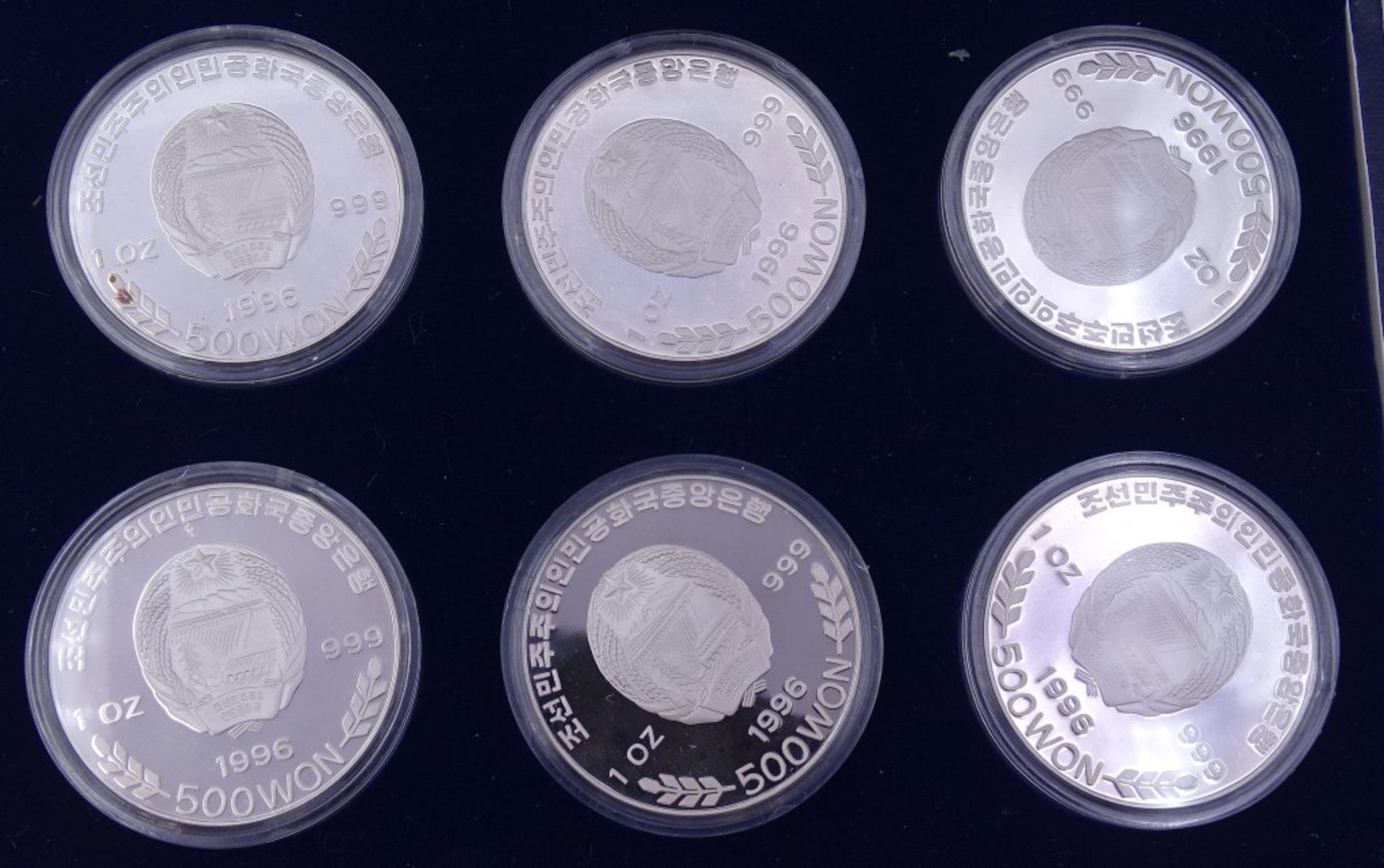 6x 1 Oz Feinsilber 999 Münzen je 500 Won 1996 in Schachtel,Limitierte Auflage - Bild 3 aus 3