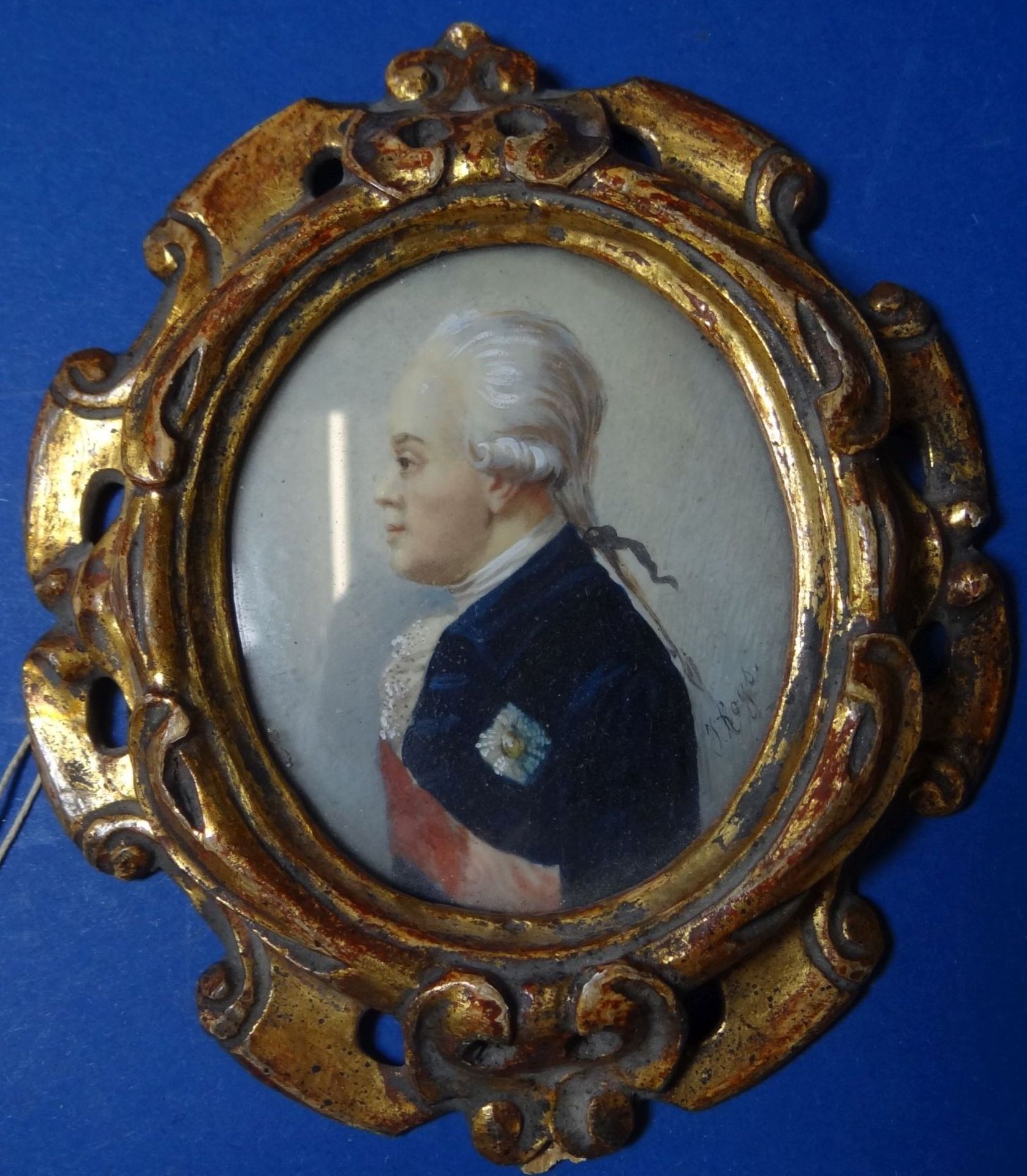 J.Roys, Miniaturportrait eines Adligen um 1780, in Barockrahmen auf Elfenbeinplatte, hinter Glas, - Bild 2 aus 5