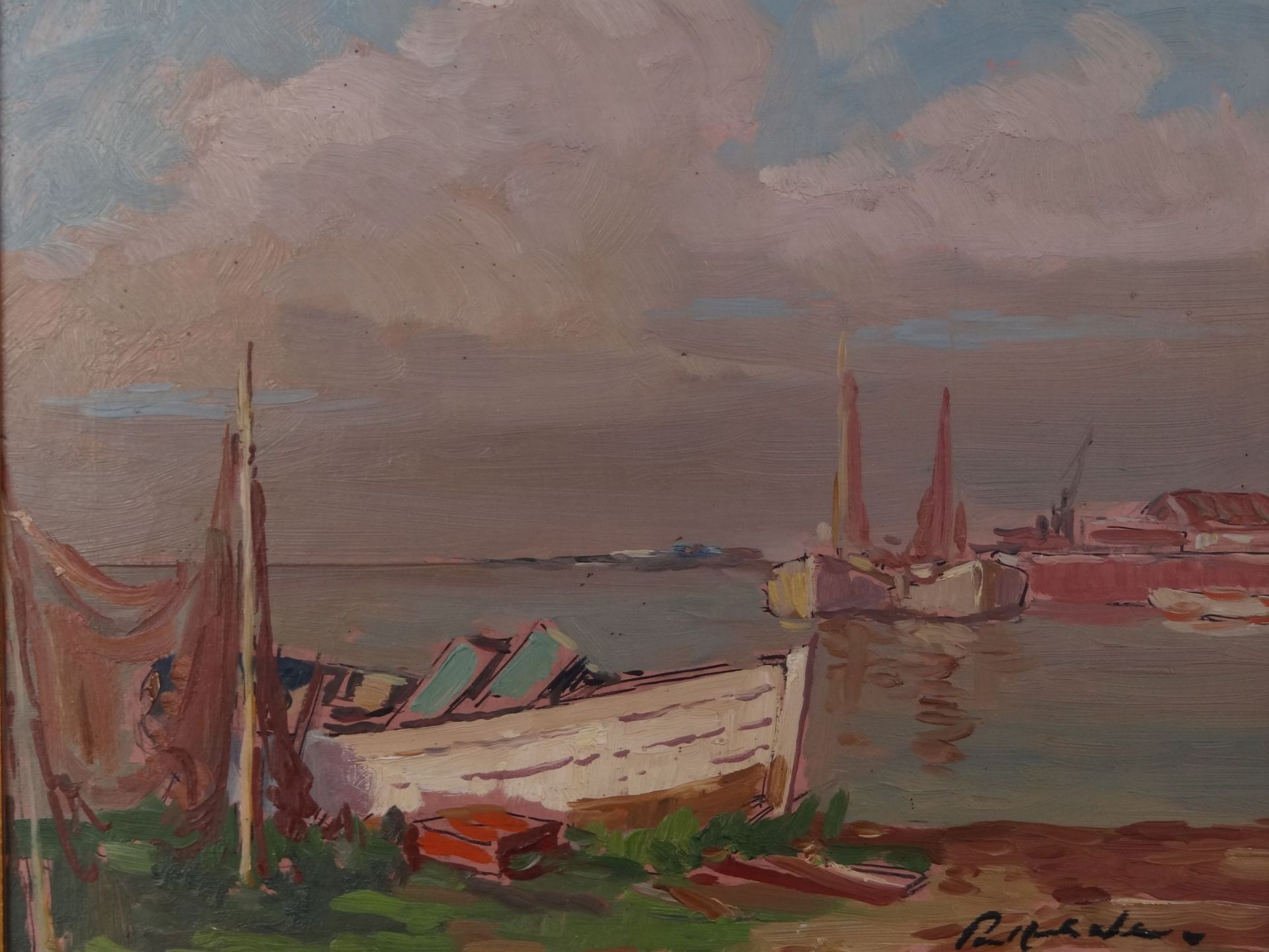 Paul Ernst WILKE (1894-1972), "Fischerboote im Hafen", Öl/Platte, gerahmt, RG 39x42 c - Bild 4 aus 5