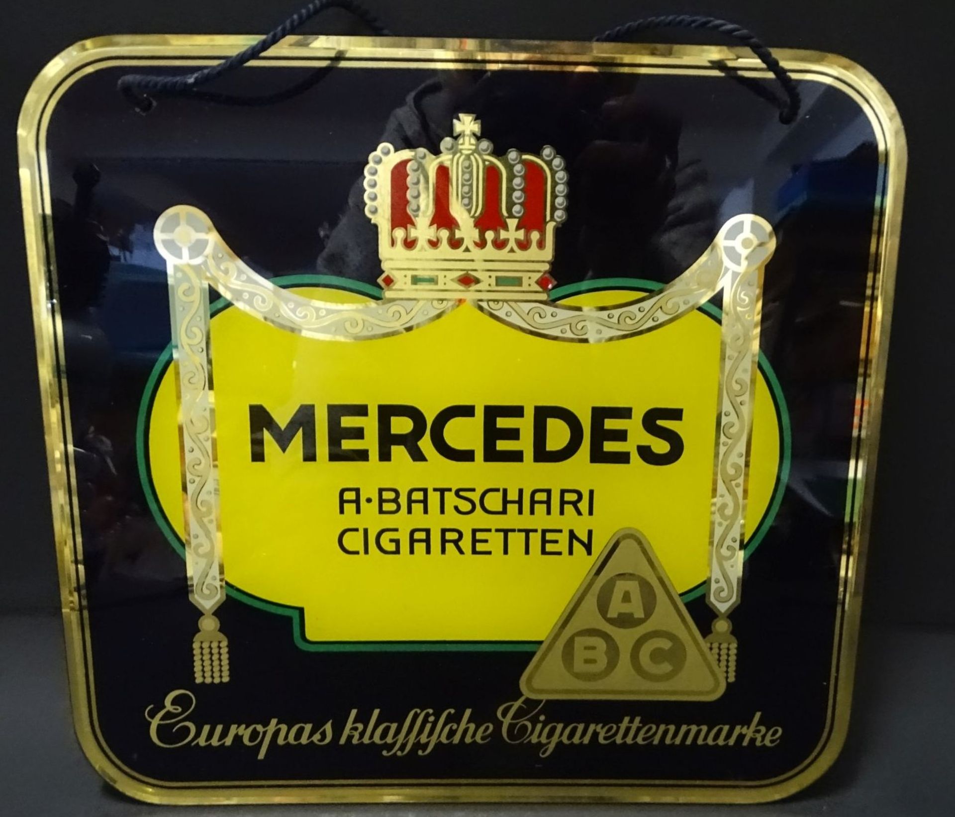 Glas-Werbeschild "Mercedes" Cigaretten, 30-40-er Jahre, 28x28 cm