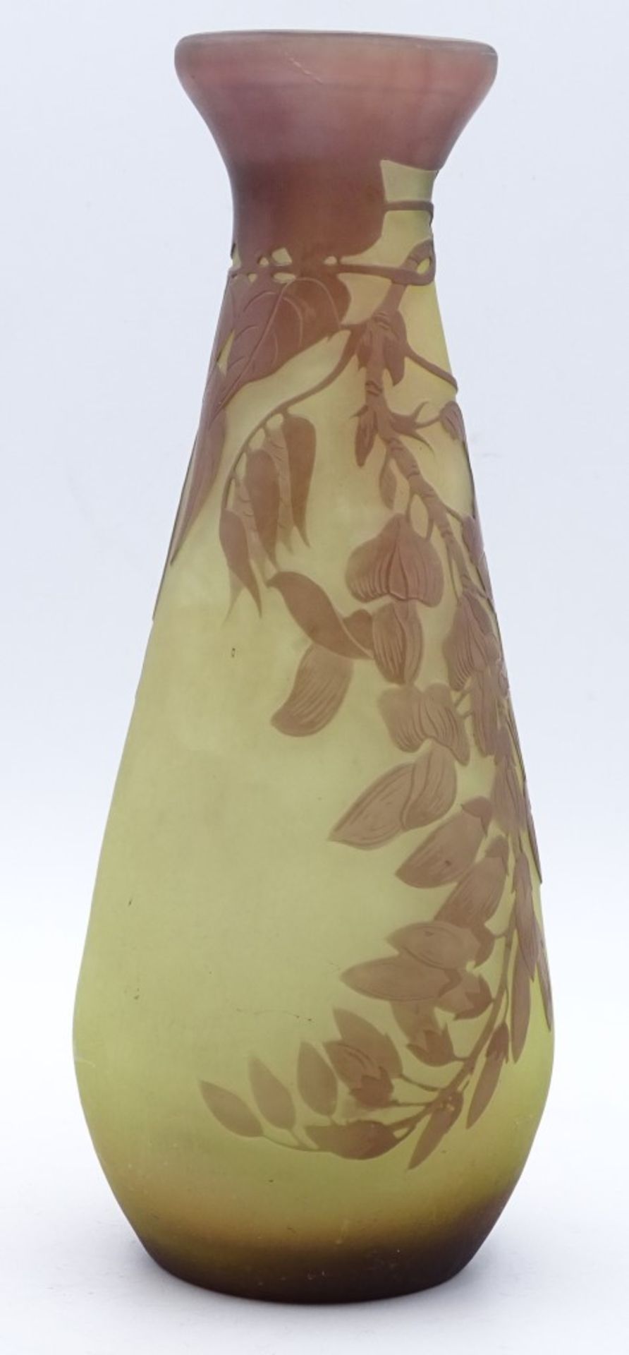 Jugendstil-Vase, sign. Gallè, überfangen und geschnitten, Blattdekor, wohl Kopie?, H-20 - Bild 4 aus 8