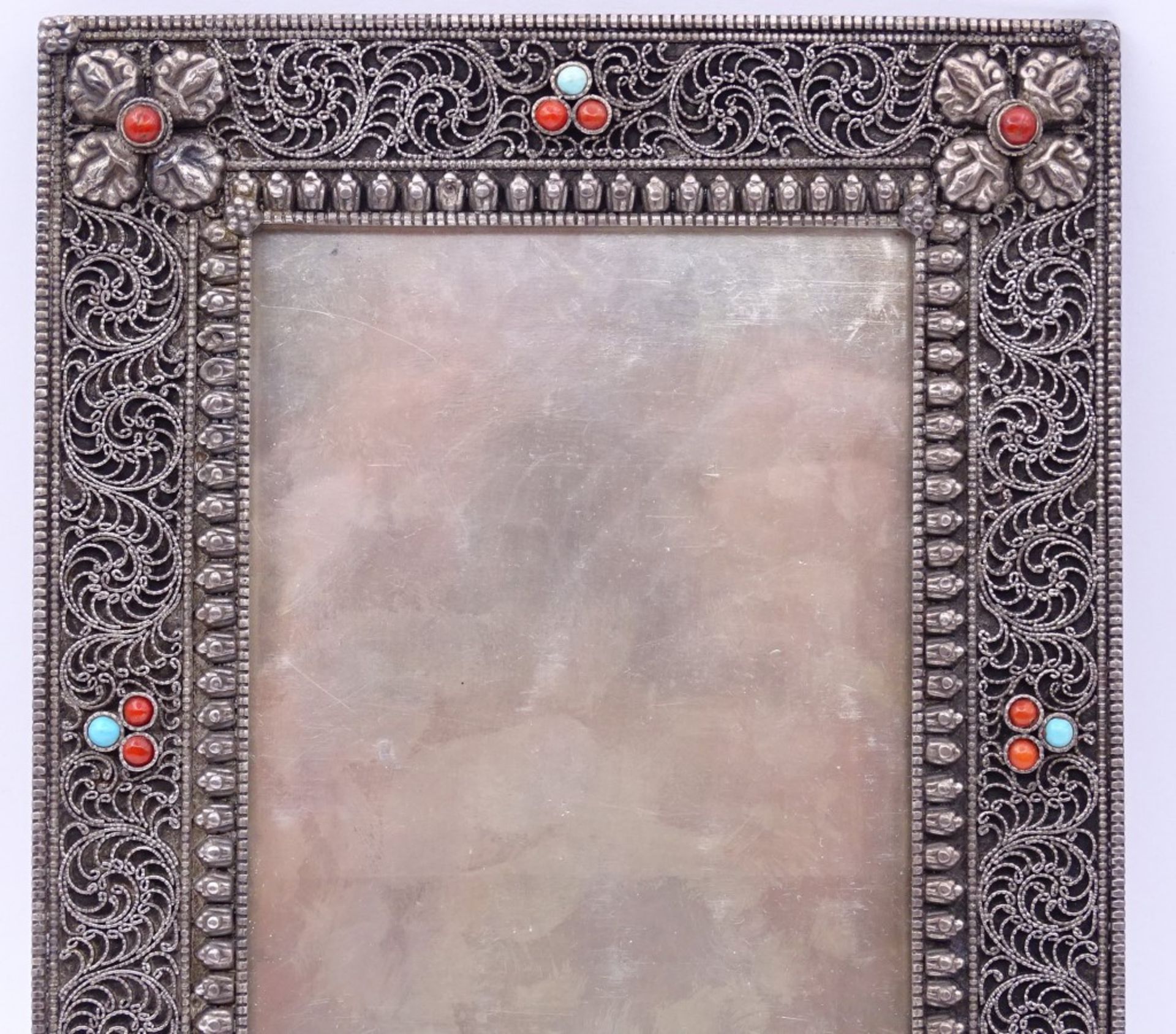 Tischfoto Rahmen in Sterling Silber mit Koralle und türkise,17,5x13,5cm,mit Glaseinsatz,Gew. - Bild 2 aus 5