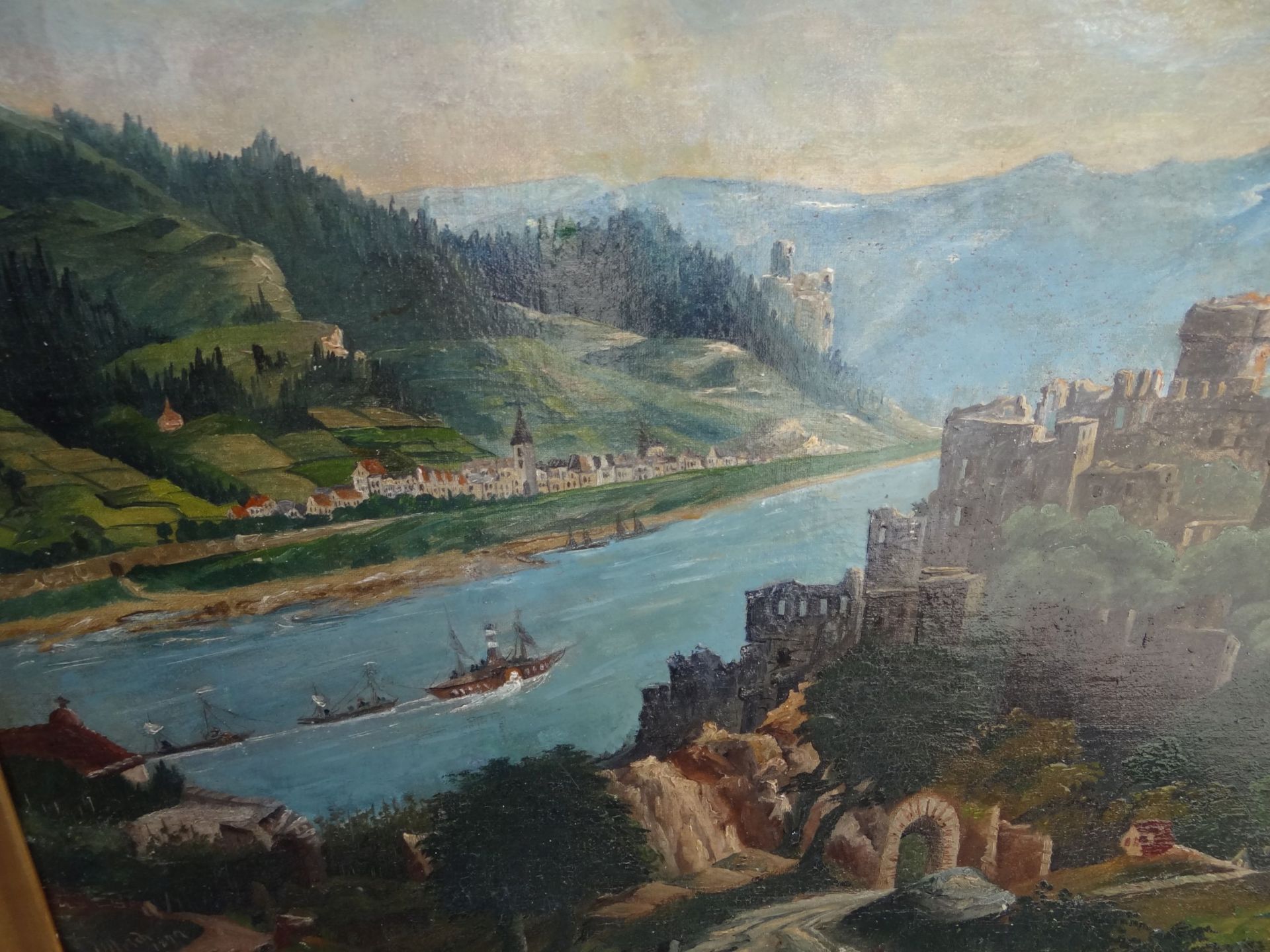 Ullrich 1892 "Mosel-Landschaft" Öl/Leinen,hinterlegte Stellen, gerahmt RG 57x78 c - Bild 4 aus 7