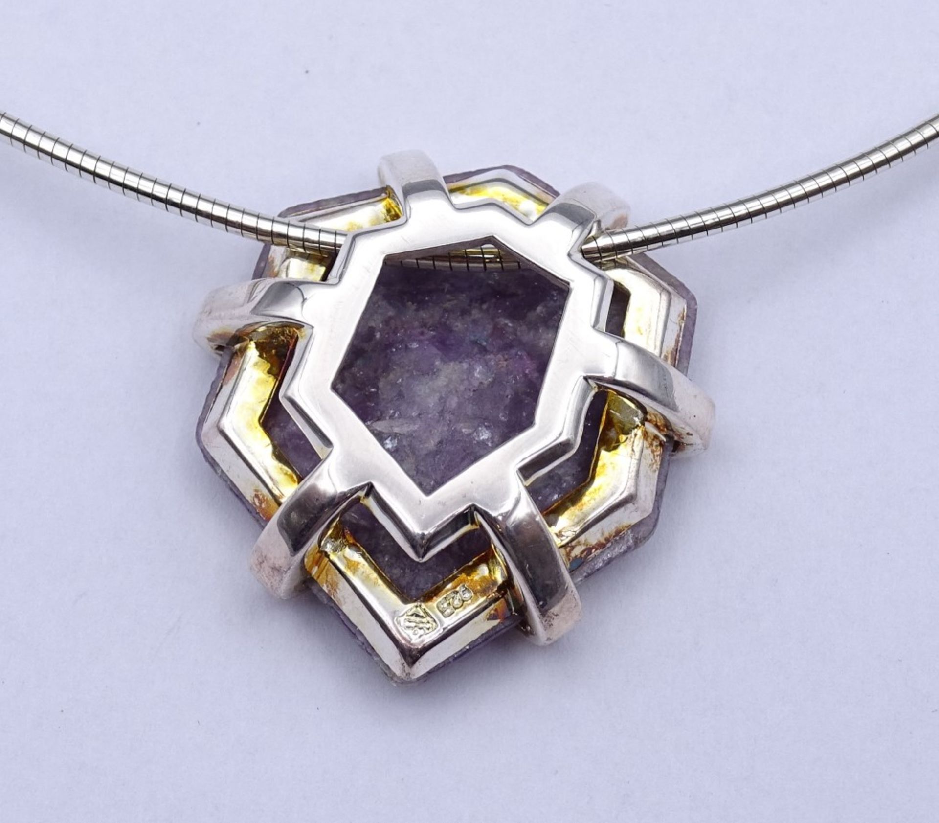 Halskette + Anhänger,Sterling Silber 925/000,natürlicher facc.Amethyst,Opak,Schlangenhalskette L- - Bild 3 aus 4