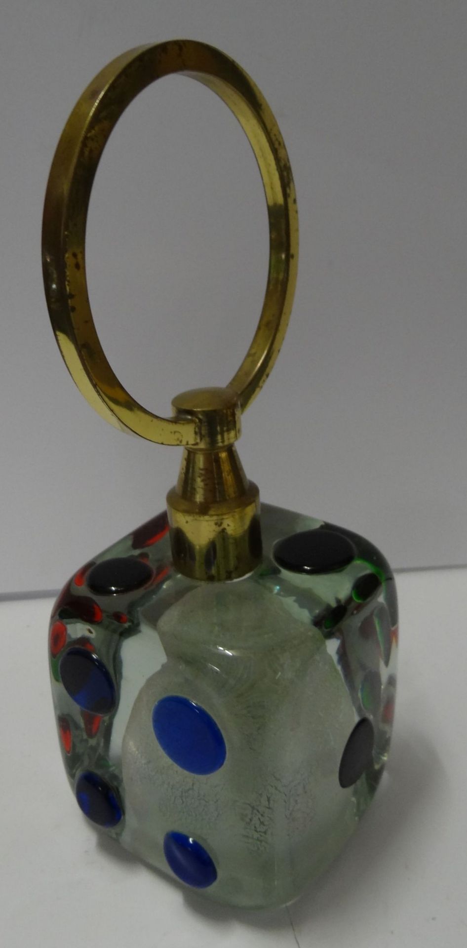 schwerer Murano Glaswürfel mit Messinggriff, wohl als Paperweight/Türstopper, H-21 cm, Würfel, 8x8x8 - Bild 3 aus 5