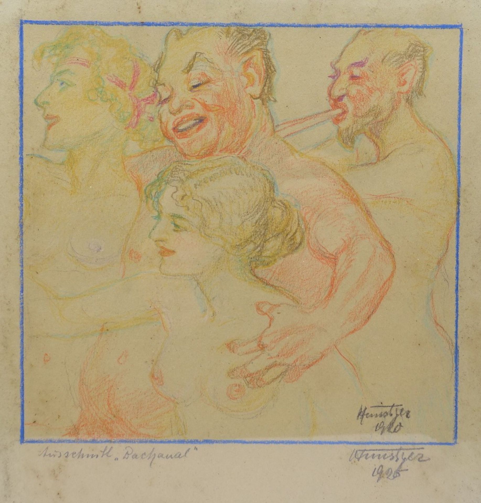 unles.Kohle Zeichnung,Bacchanal-Bacchanalien,1925?,ger/Glas,RG 29x25,5cm - Bild 5 aus 6