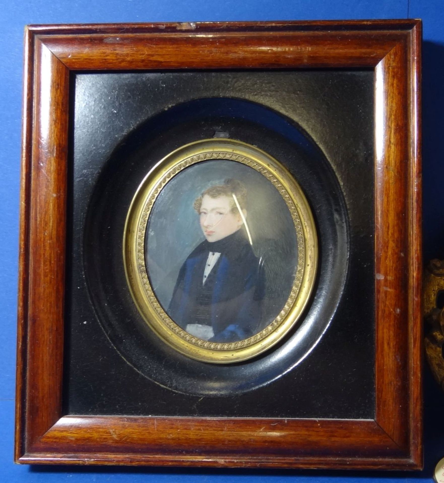 S.B., 1835 "Miniaturportrait eines Adligen" auf Elfenbeinplatte, diese gerissen, ger/Glas, RG - Bild 4 aus 4
