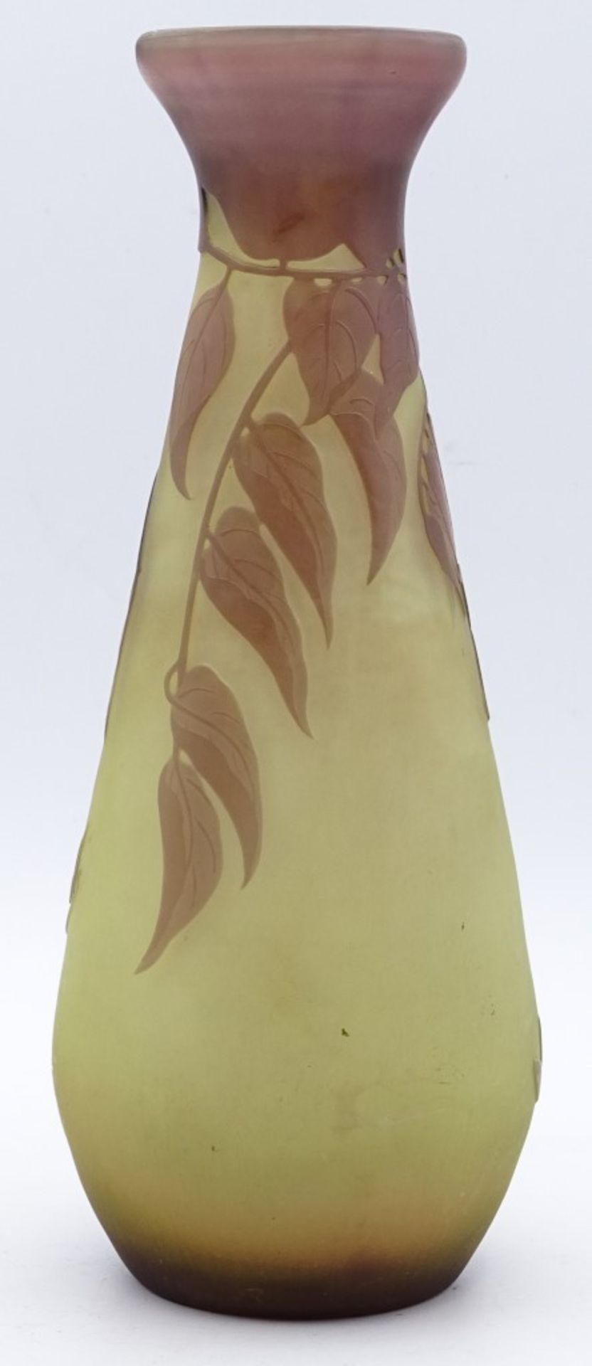 Jugendstil-Vase, sign. Gallè, überfangen und geschnitten, Blattdekor, wohl Kopie?, H-20 - Bild 3 aus 8