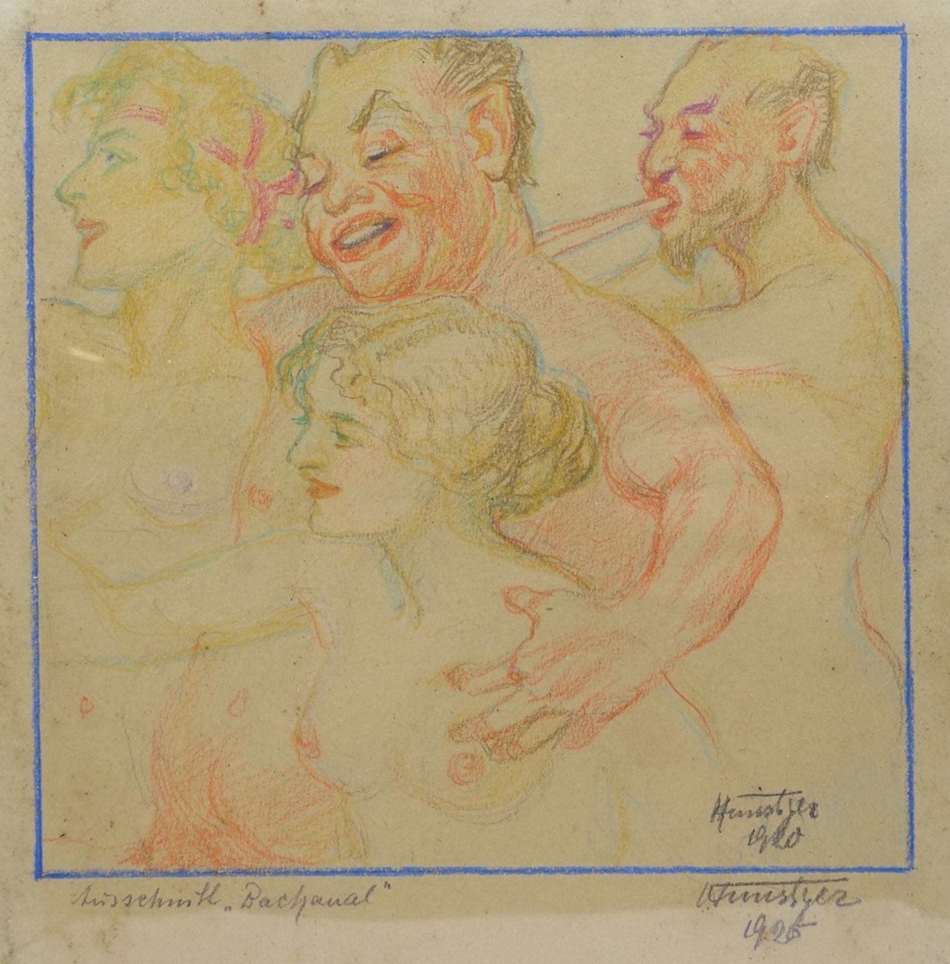 unles.Kohle Zeichnung,Bacchanal-Bacchanalien,1925?,ger/Glas,RG 29x25,5cm - Bild 2 aus 6