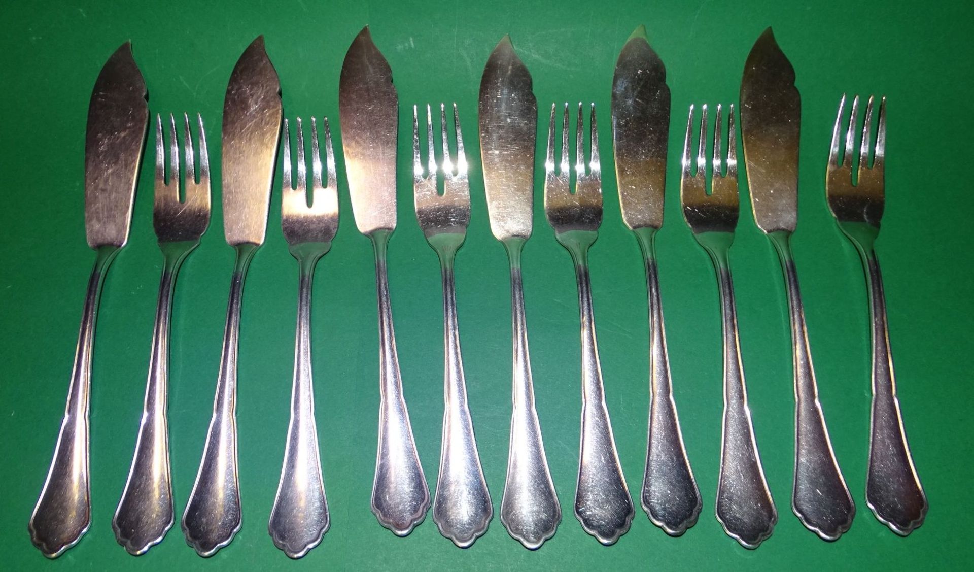 Fischbesteck "BSF", Silber-800-, für 6 Personen, 12 Teile, zus. 587 gr - Bild 3 aus 6