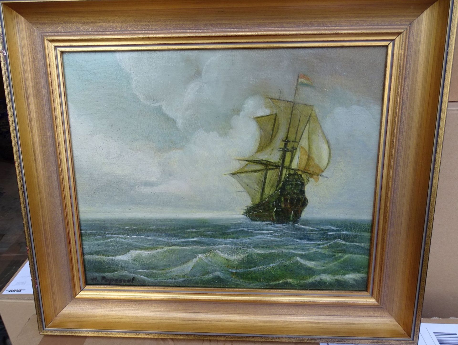 W. Poepseul "Segelschiff auf See!, Öl/Leinen.gerahmt RG33x38 c - Bild 2 aus 3