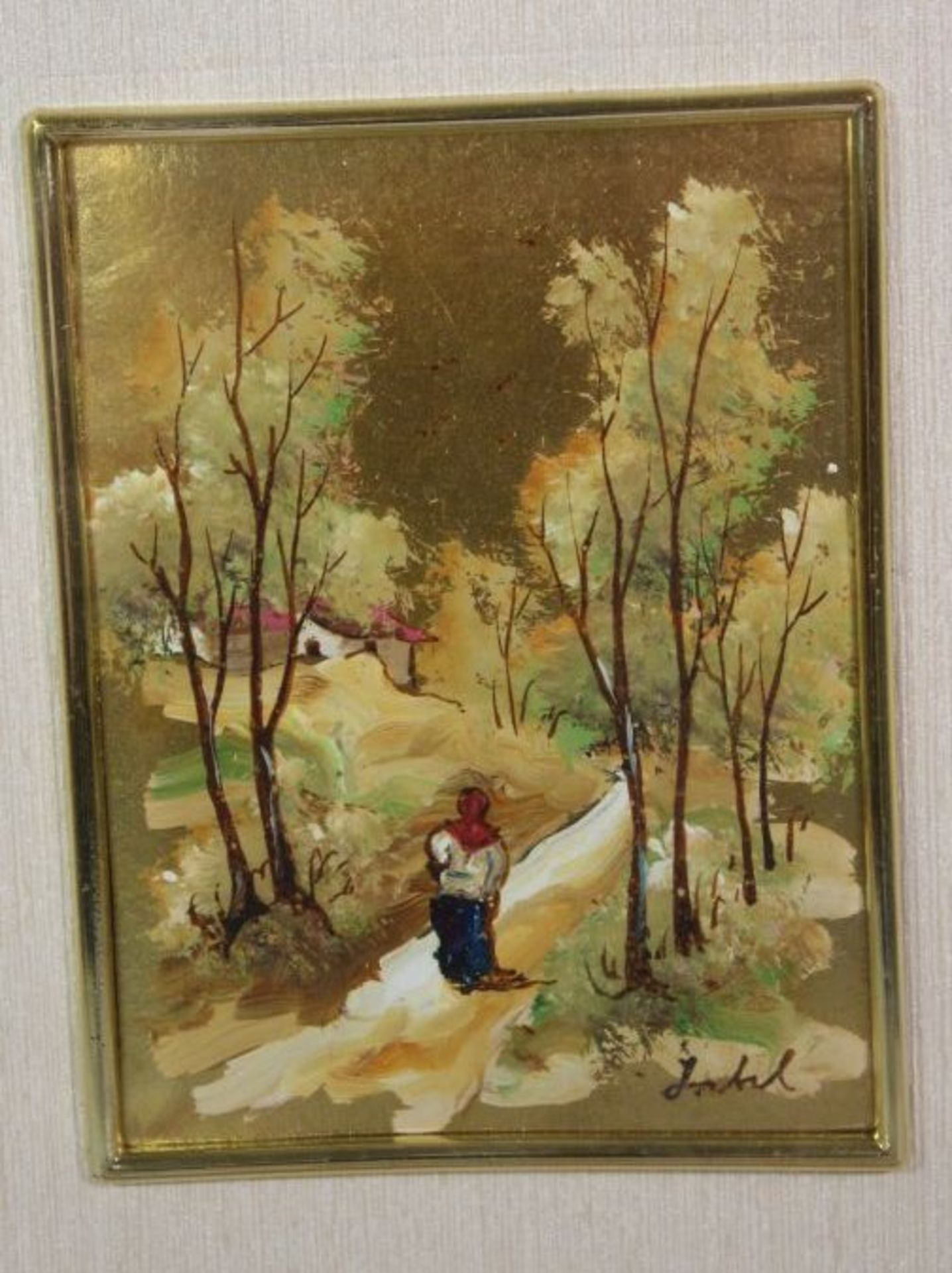 2x Landschaftsgemälde, 22 Karat vergoldet, Italien, je gerahmt/Glas, RG 28,5 x 26 cm und 25 x 22cm. - Bild 2 aus 3
