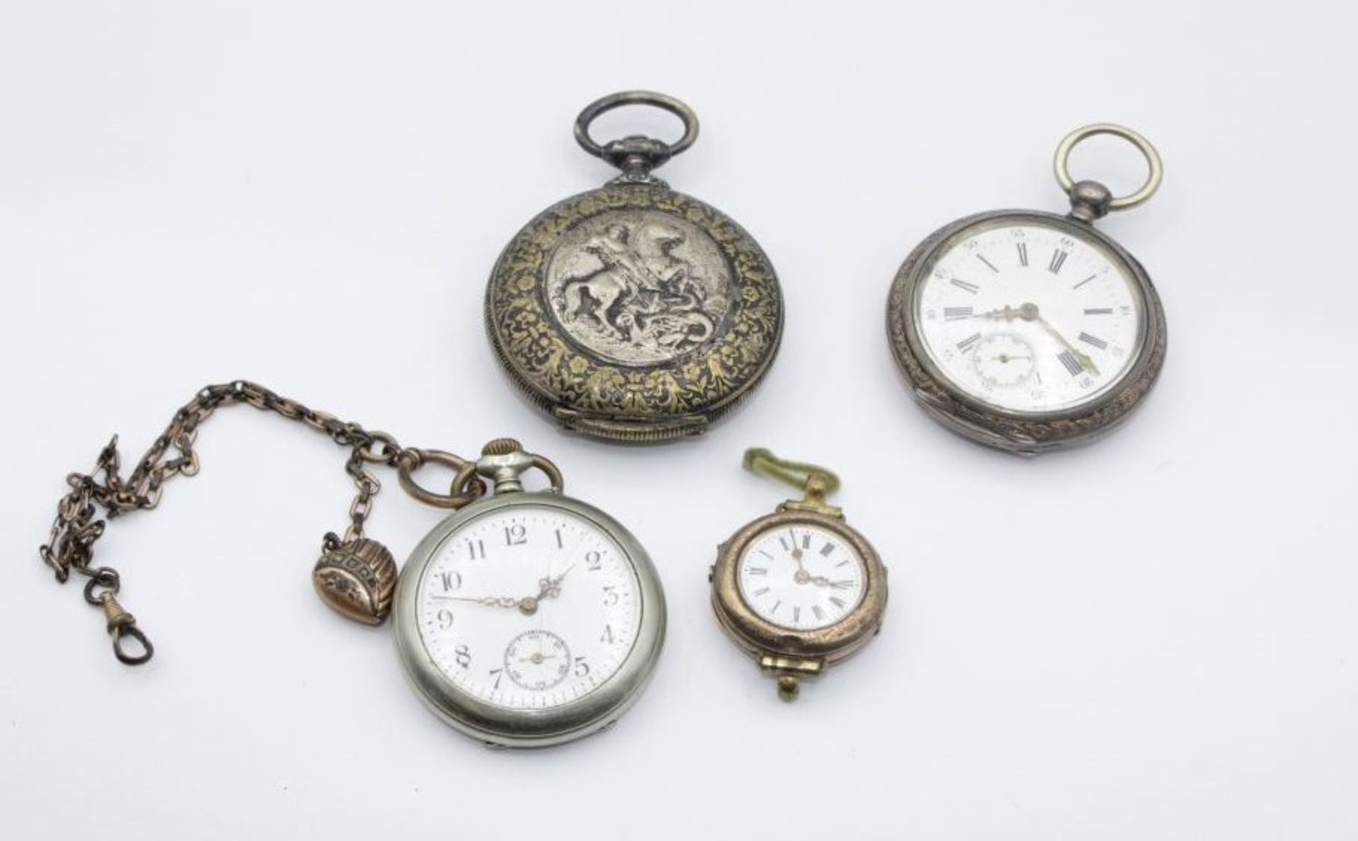 2x HTU (1x 800er Silber) Werke stehen, versilbertes Uhrengehäuse sowie kl, Damenuhr (Gold um