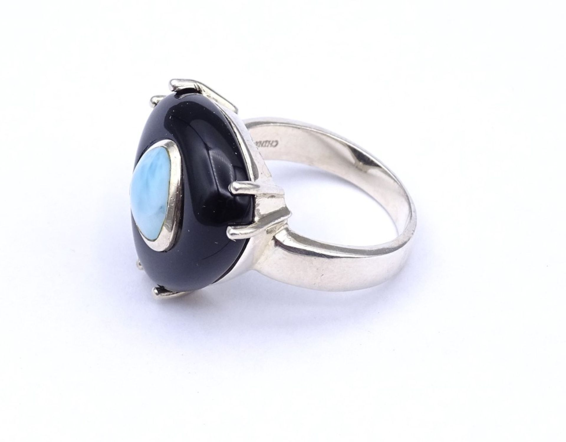 Silber Ring mit Onyx und Larimar,Sterling Silber 925/000, 9,9gr.,RG 57 - Bild 3 aus 3